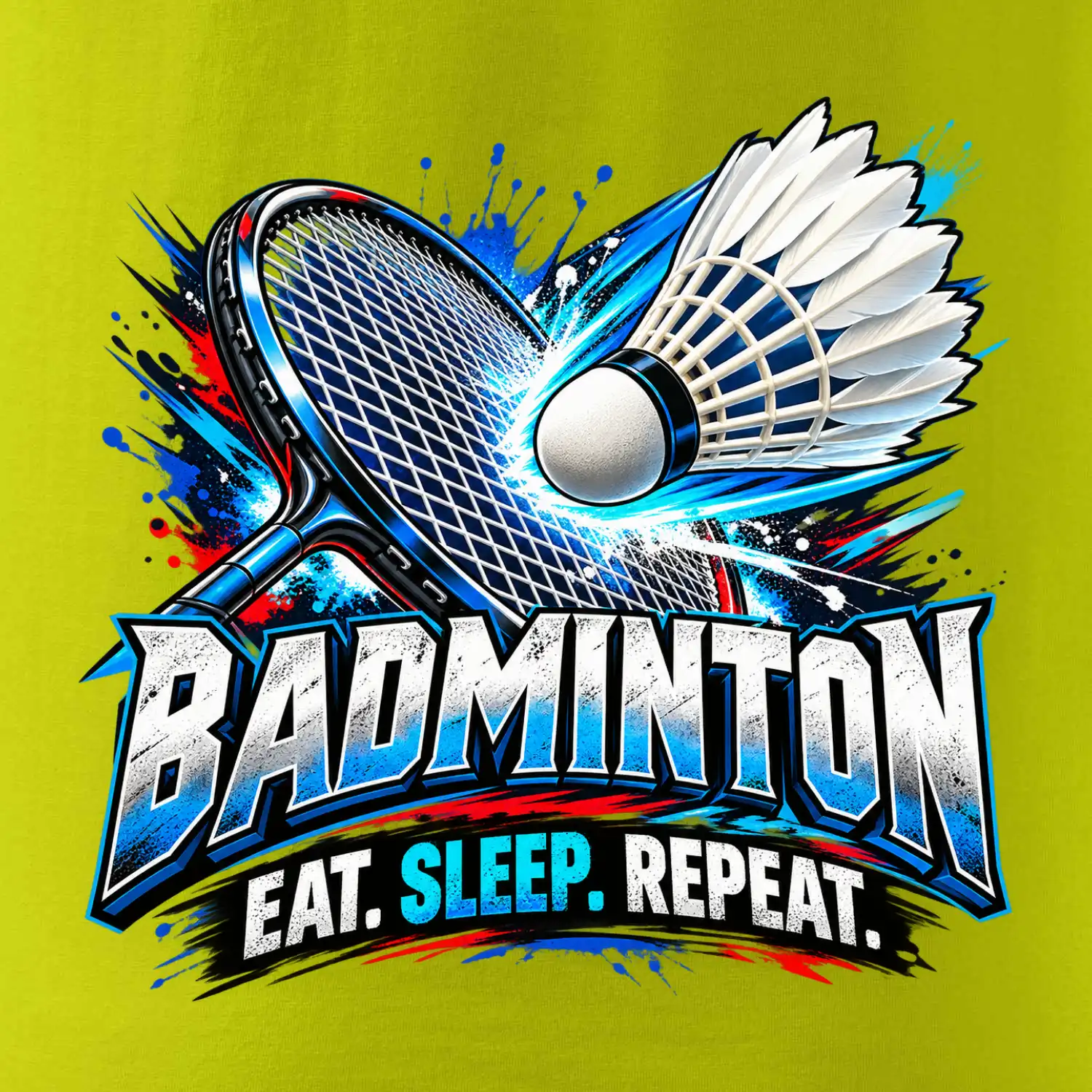 Badmintonová raketa s košíčkem eat sleep repeat