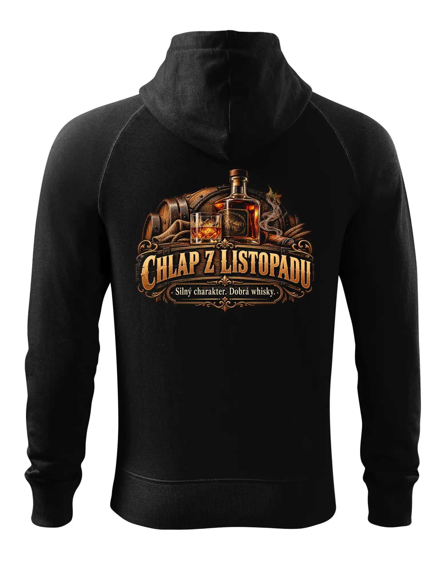 Chlap z listopadu whisky sud a doutník