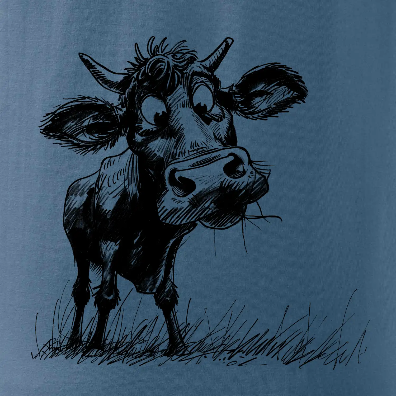 Černobílá karikatura kráva stojící