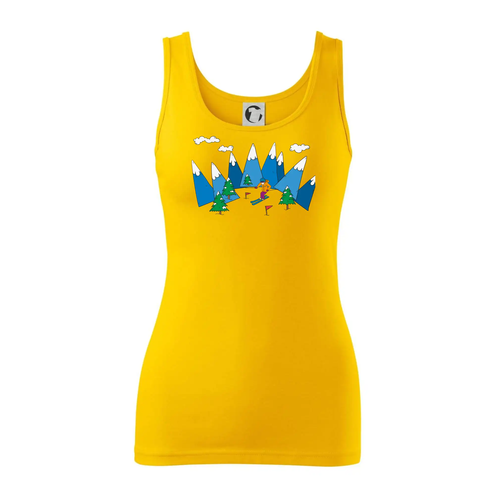 Lyžař a barevné hory