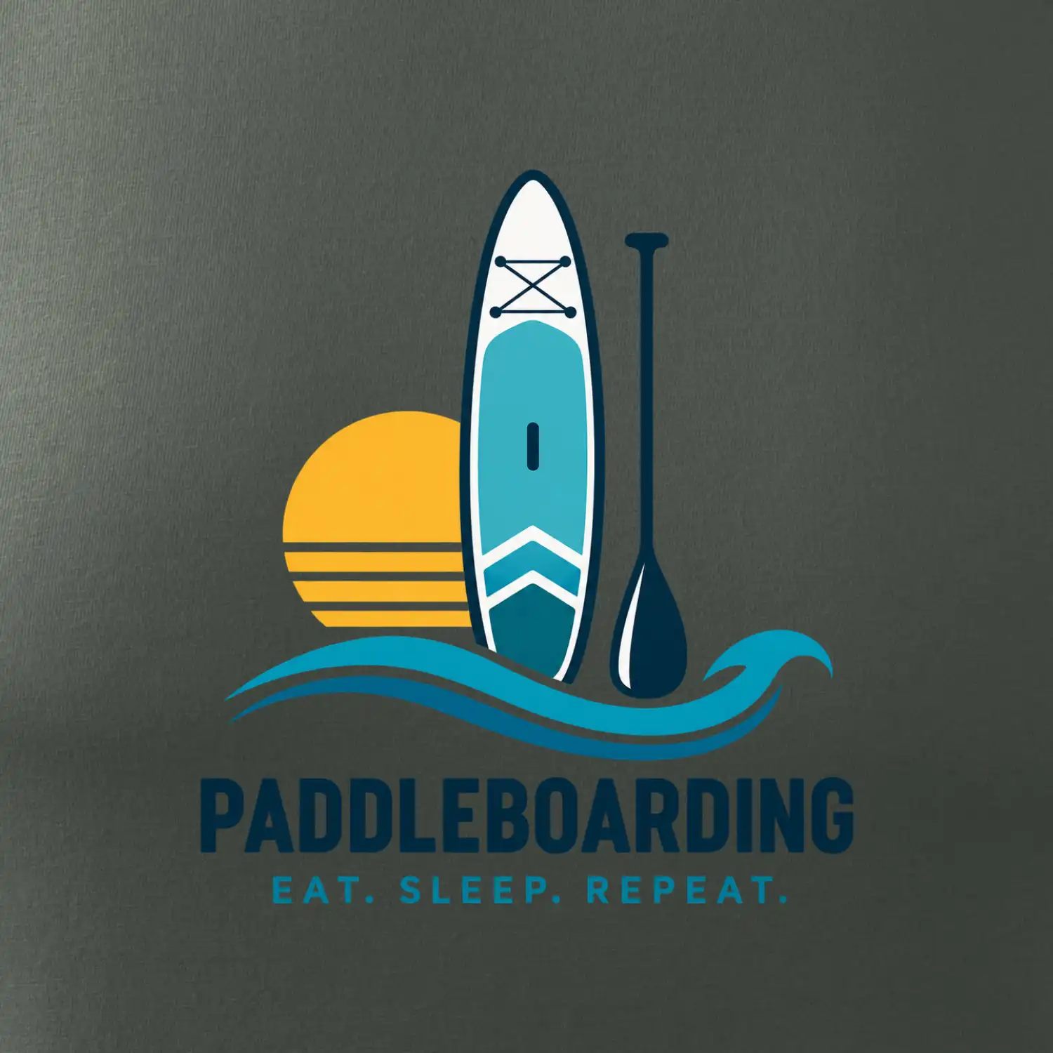 Paddleboard s pádlem při západu slunce eat sleep repeat
