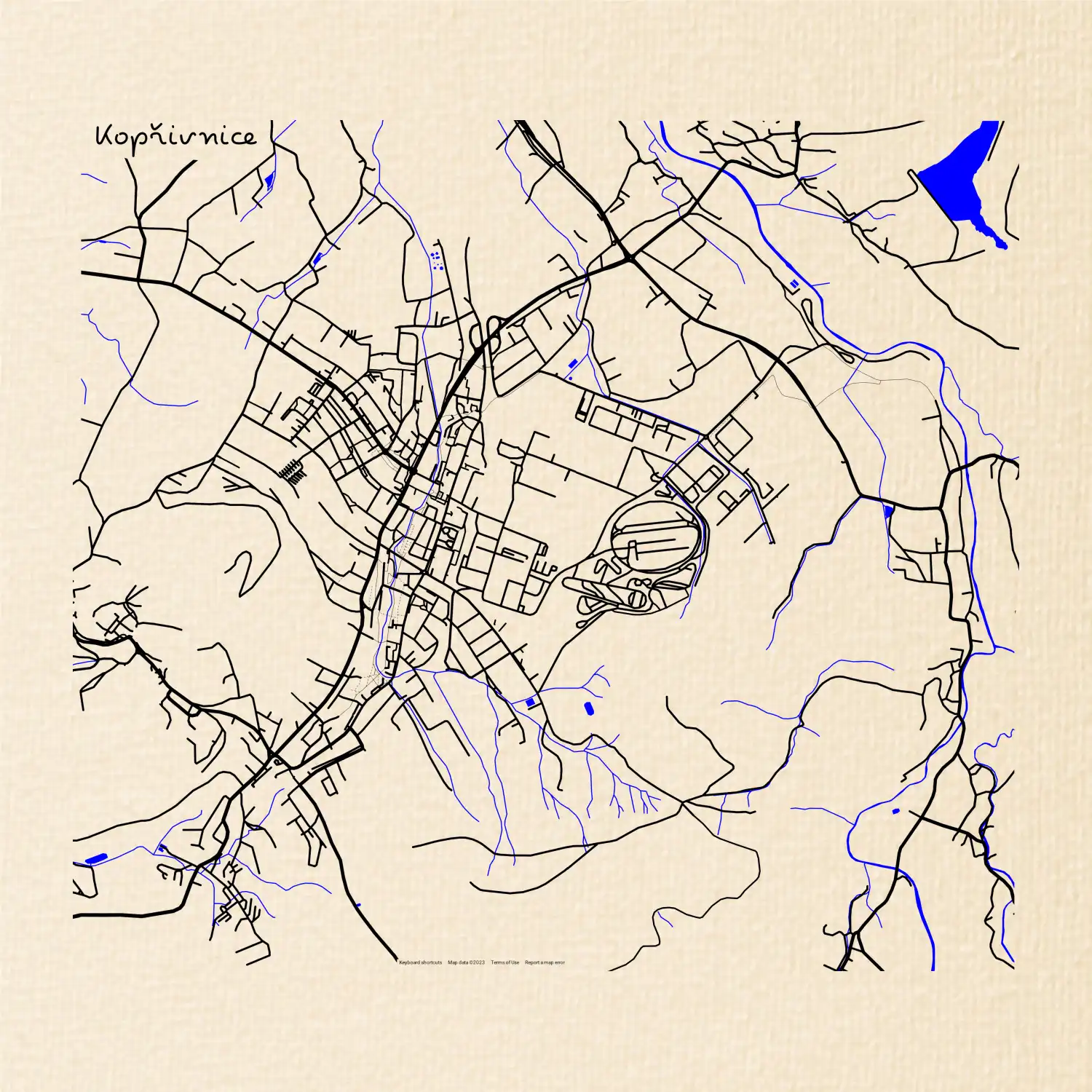 Kopřivnice - Mapa s vodními toky
