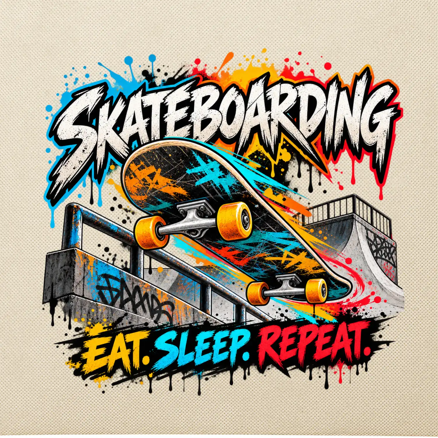Skateboard ve street stylu eat sleep repeat