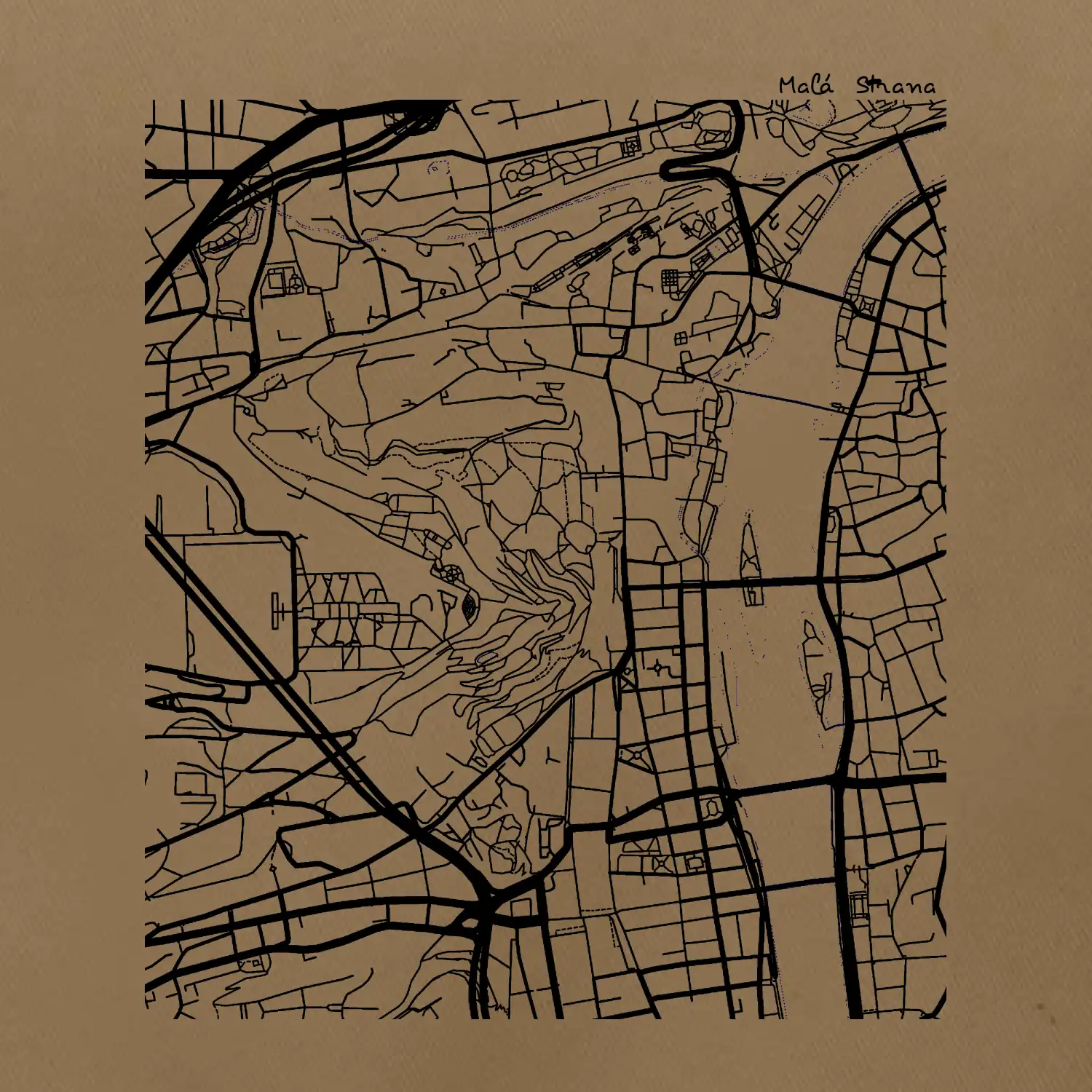 Praha Malá Strana - Mapa černobílá
