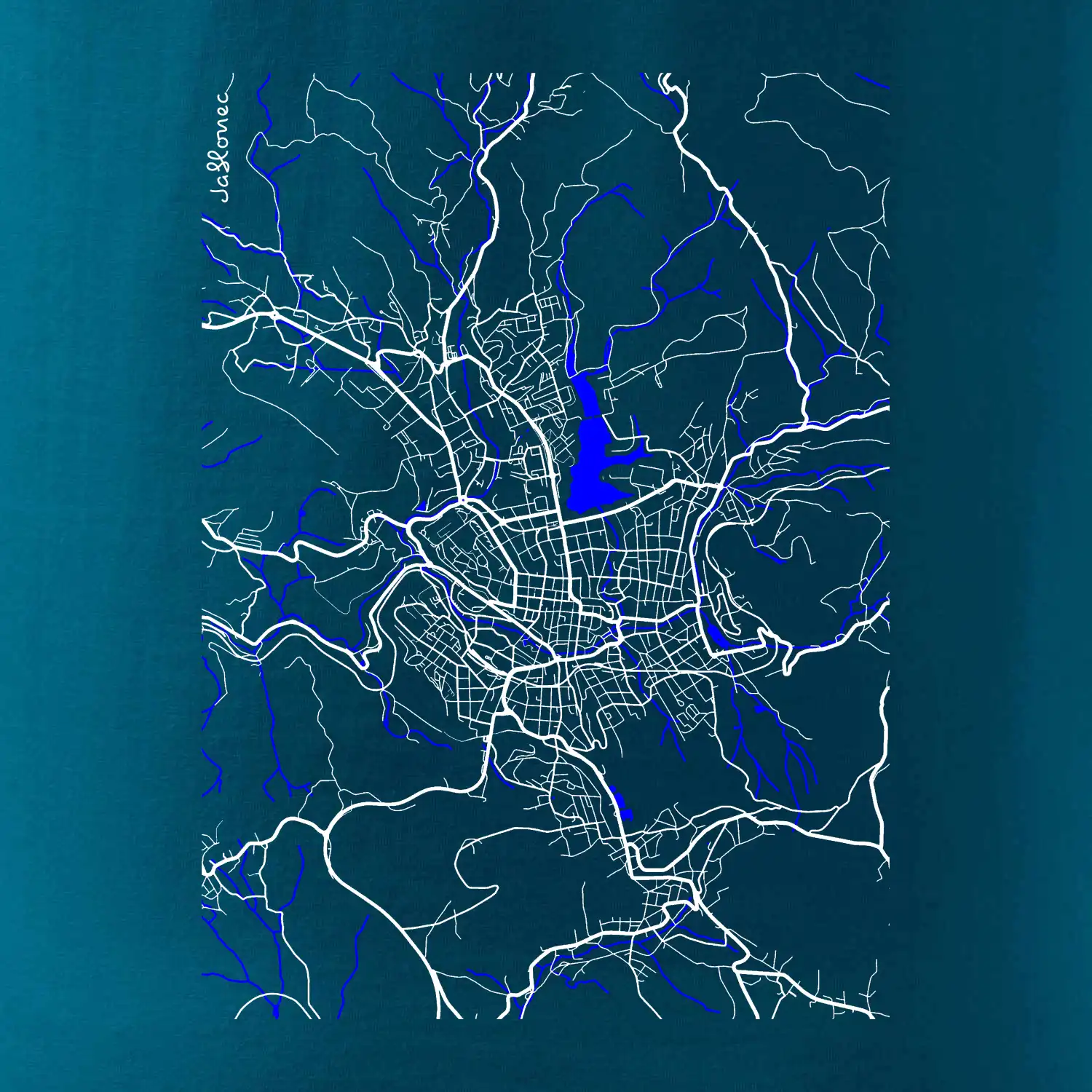 Jablonec nad Nisou - Mapa s vodními toky