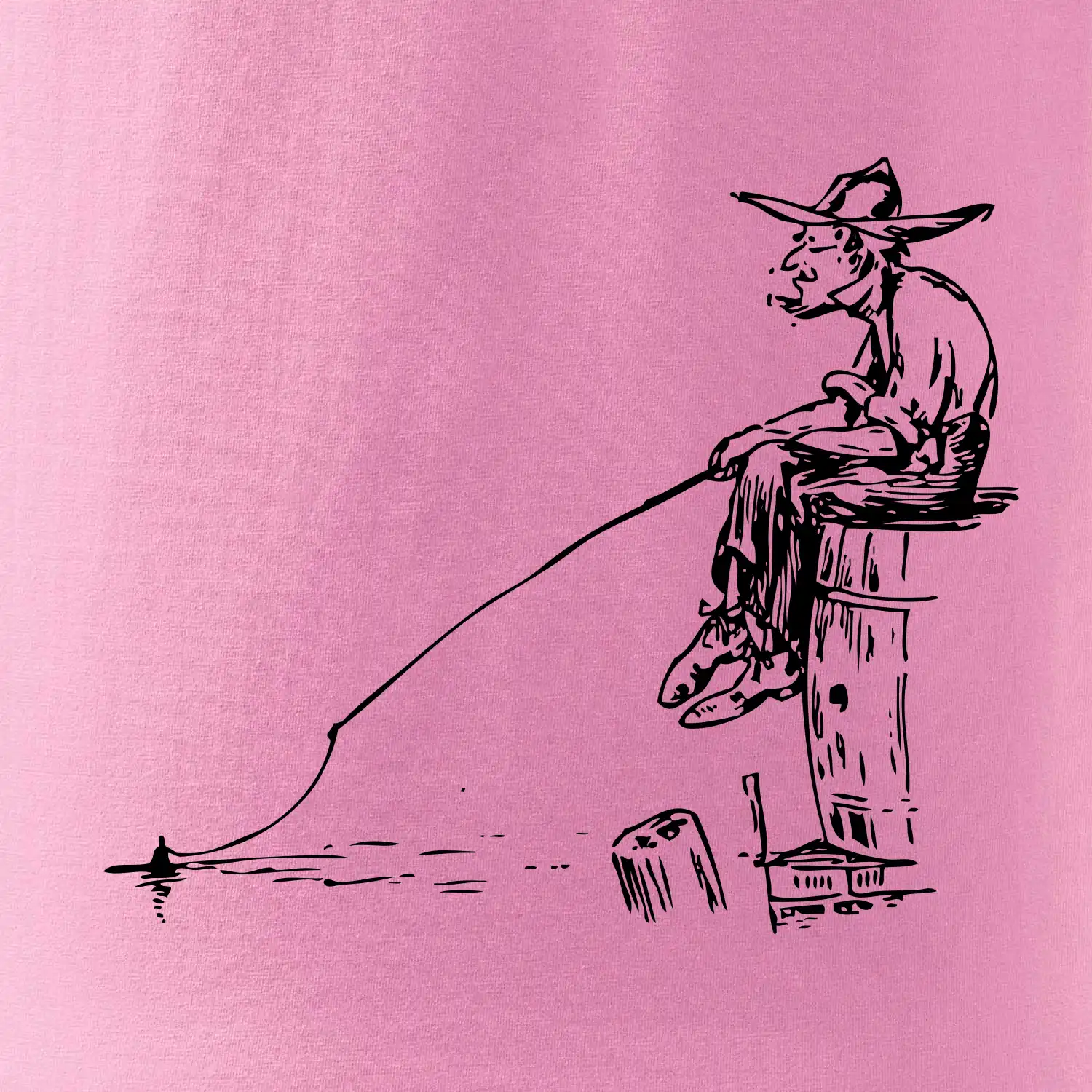 Kreslený rybář na pařezu