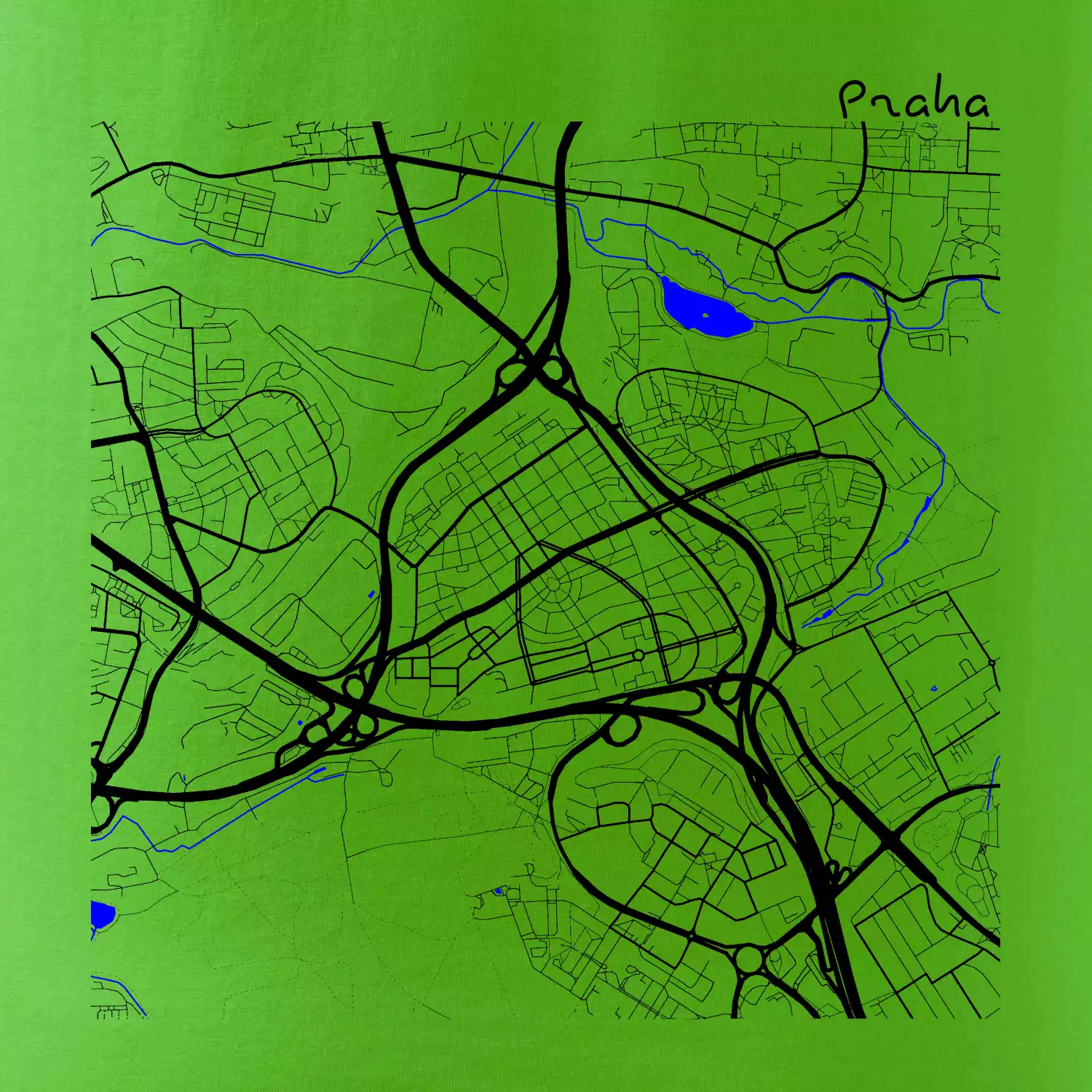 Praha - 14100 mapa s vodními toky