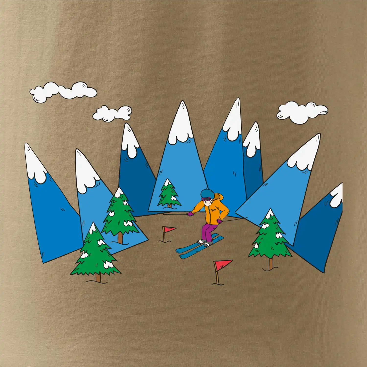 Lyžař a barevné hory