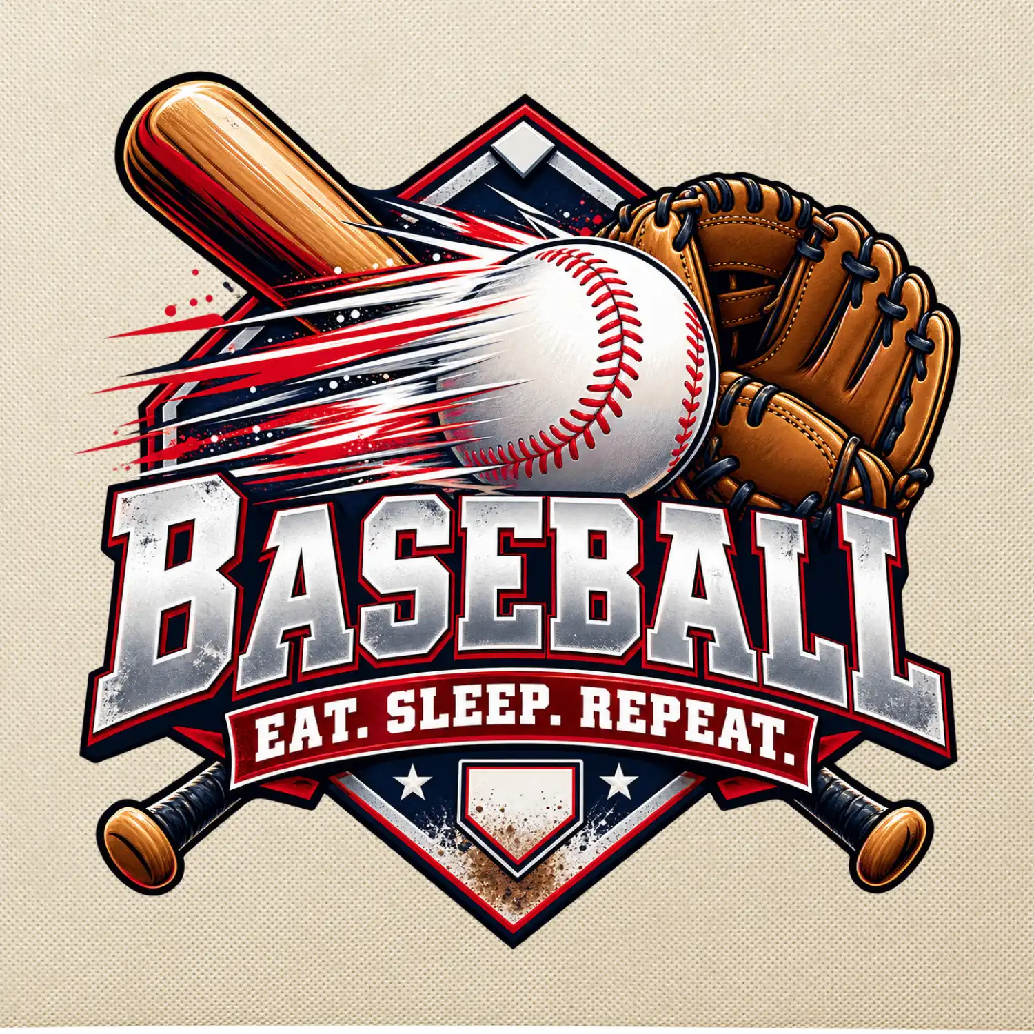 Baseballová pálka s rukavicí eat sleep repeat