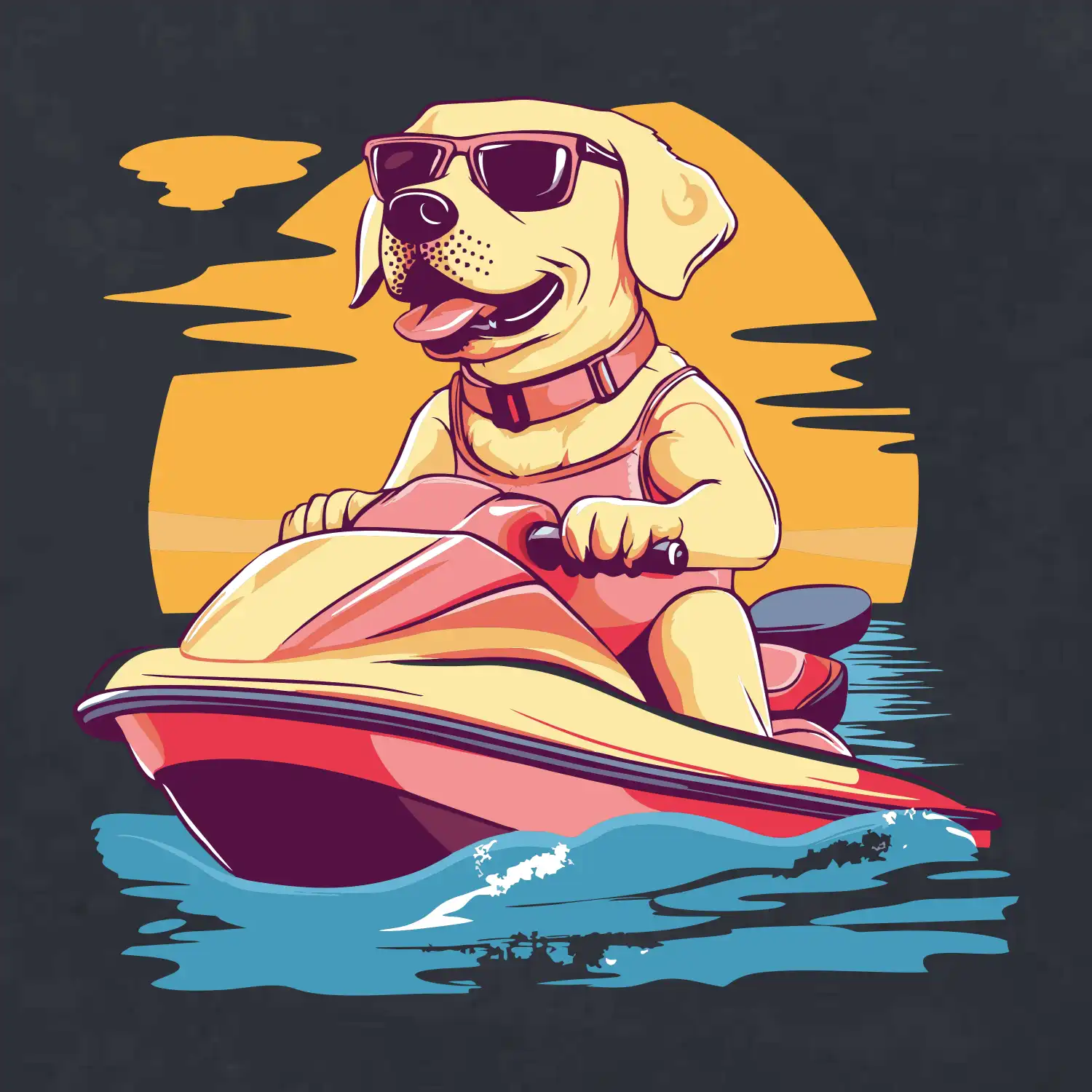 Zlatý retrívr na vodním skútru