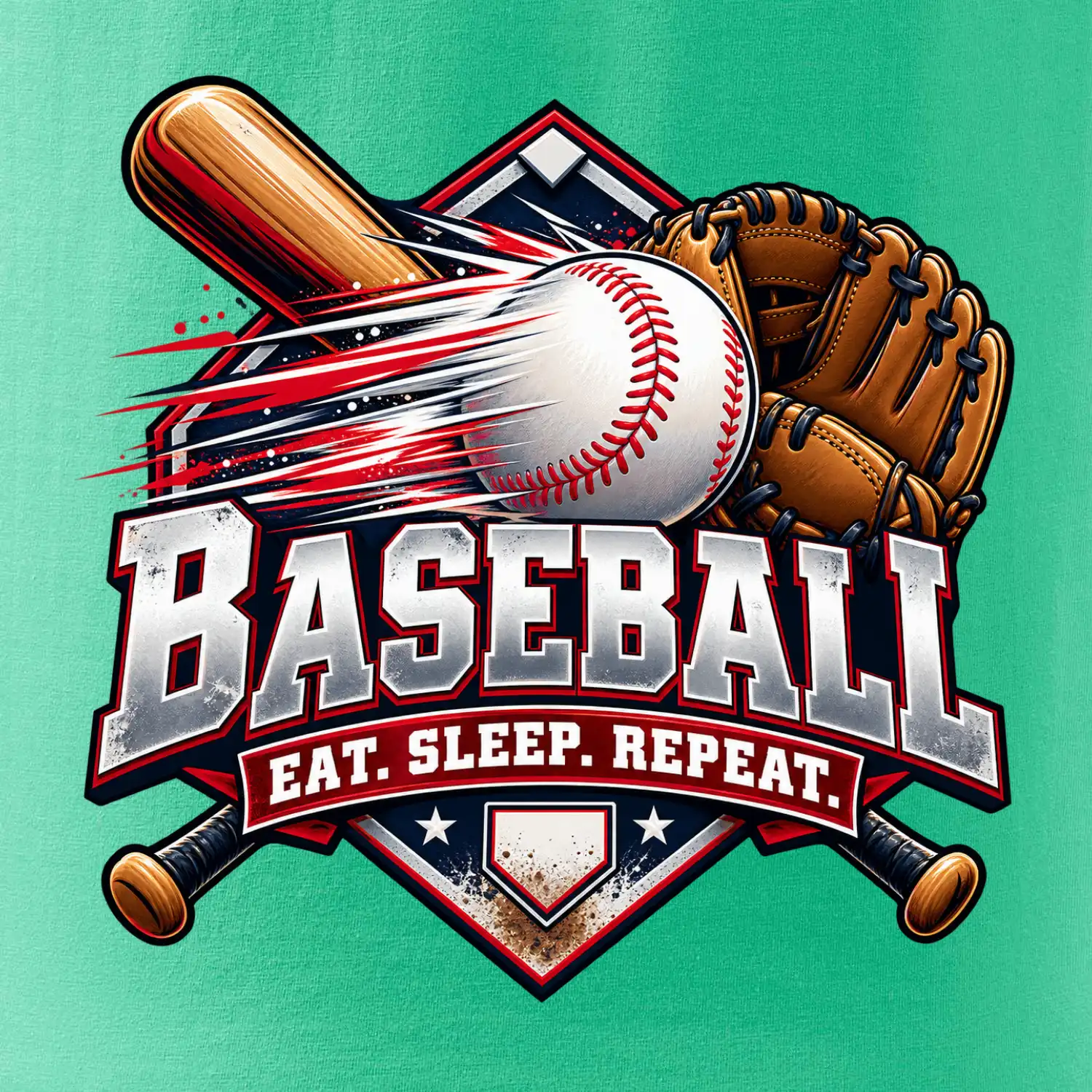 Baseballová pálka s rukavicí eat sleep repeat