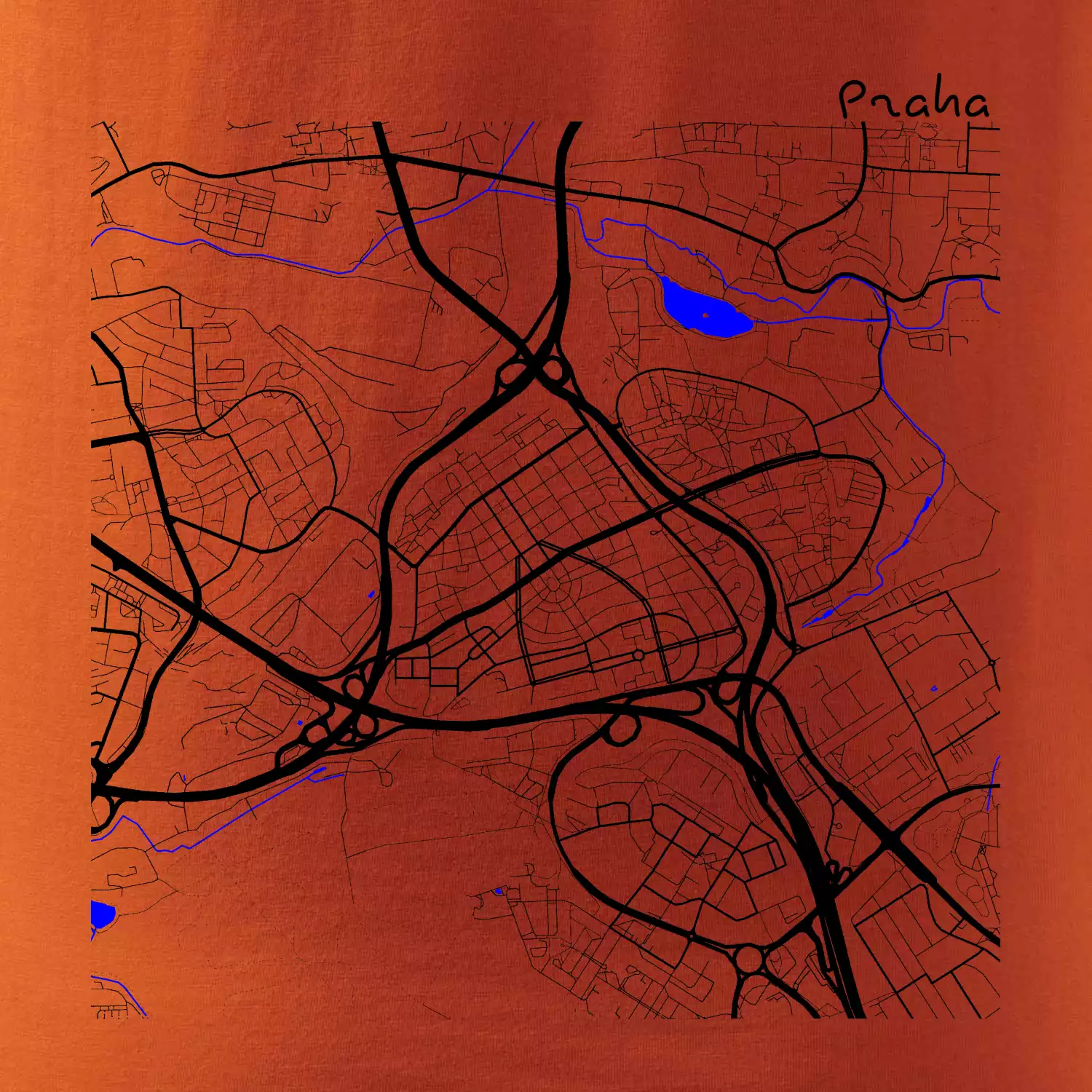 Praha - 14100 mapa s vodními toky