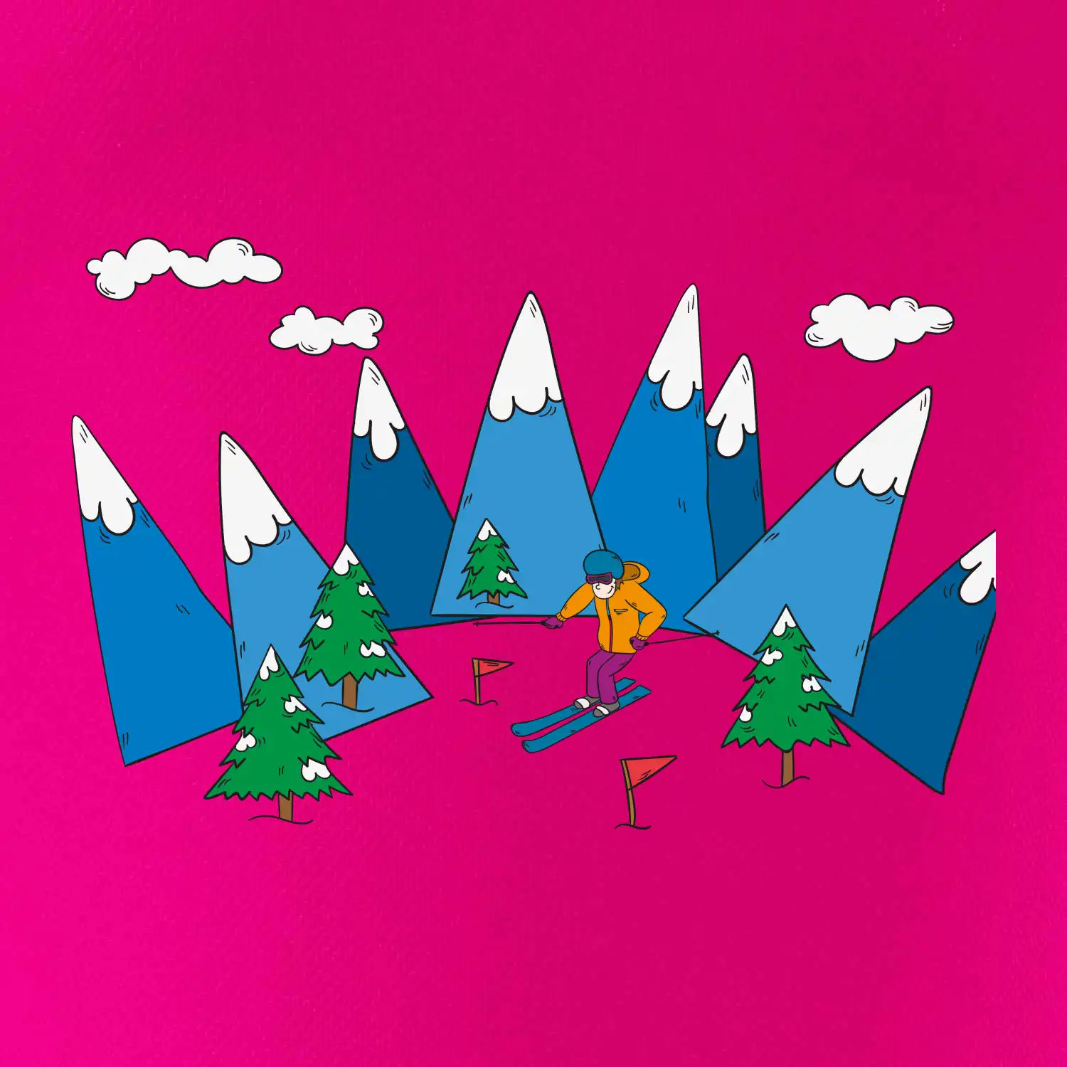 Lyžař a barevné hory