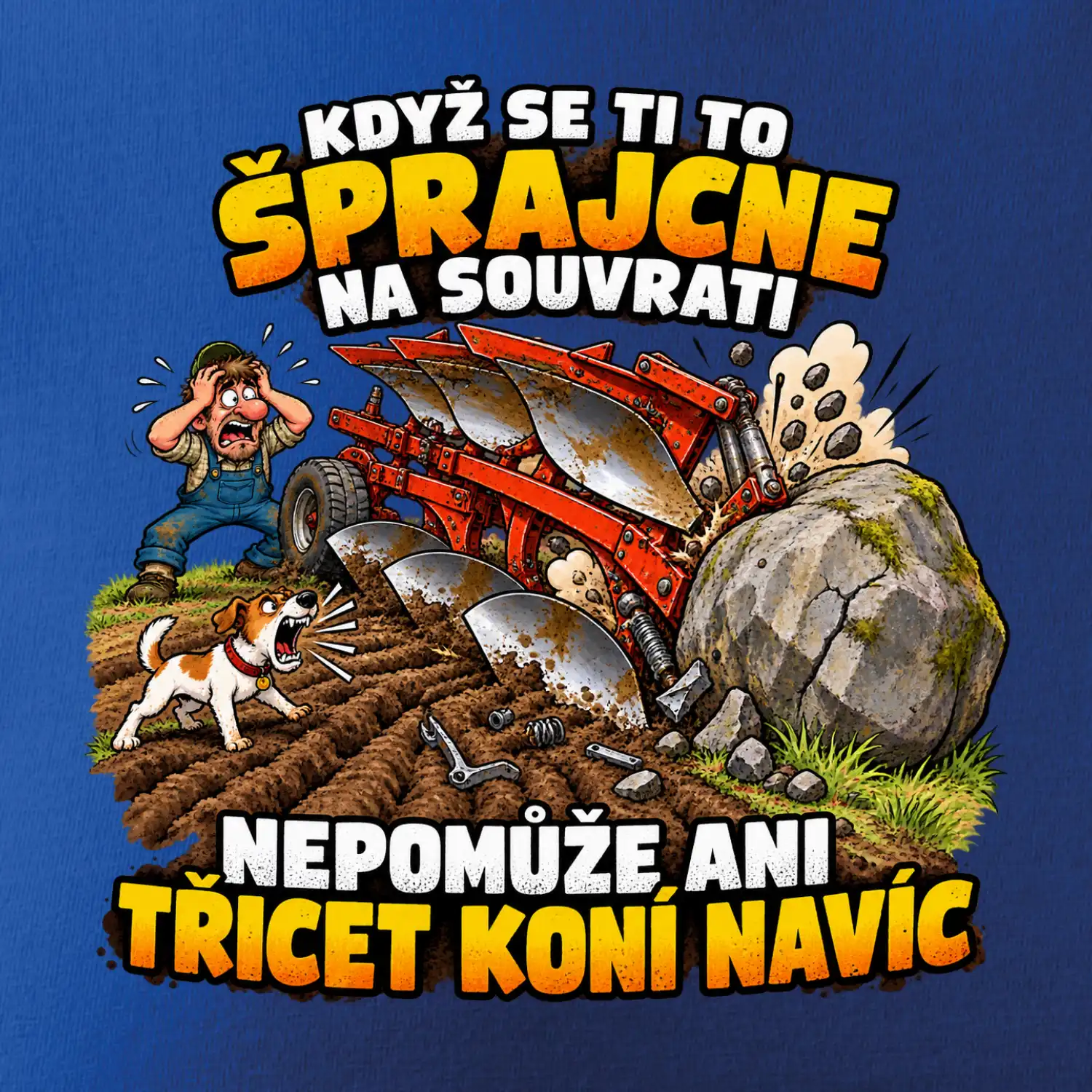 Pluh zaseknutý o balvan na souvrati