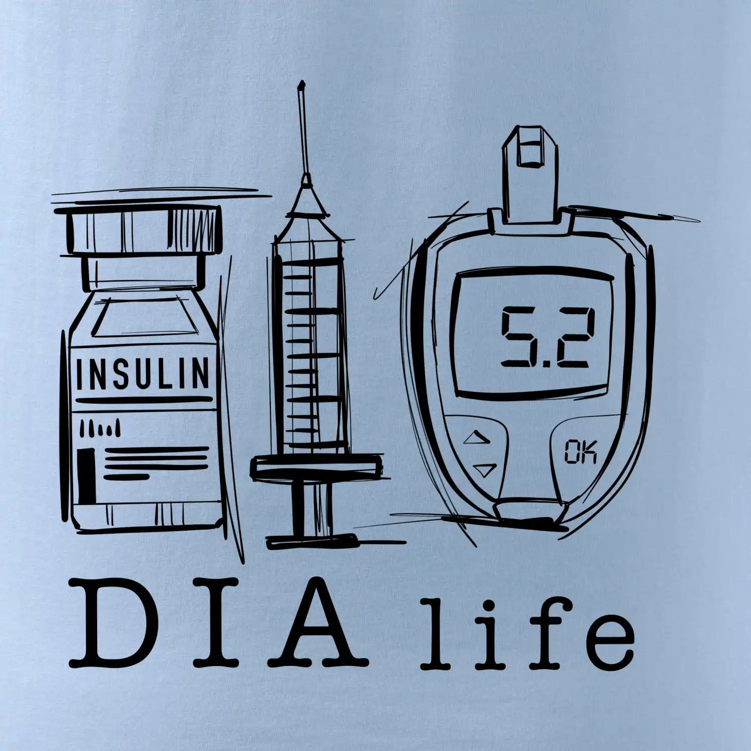 D I A life - kreslený insulin injekce a glukometr