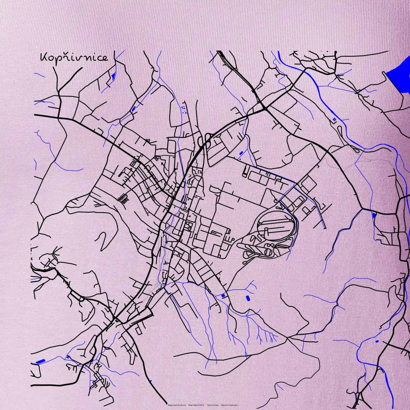Kopřivnice - Mapa s vodními toky