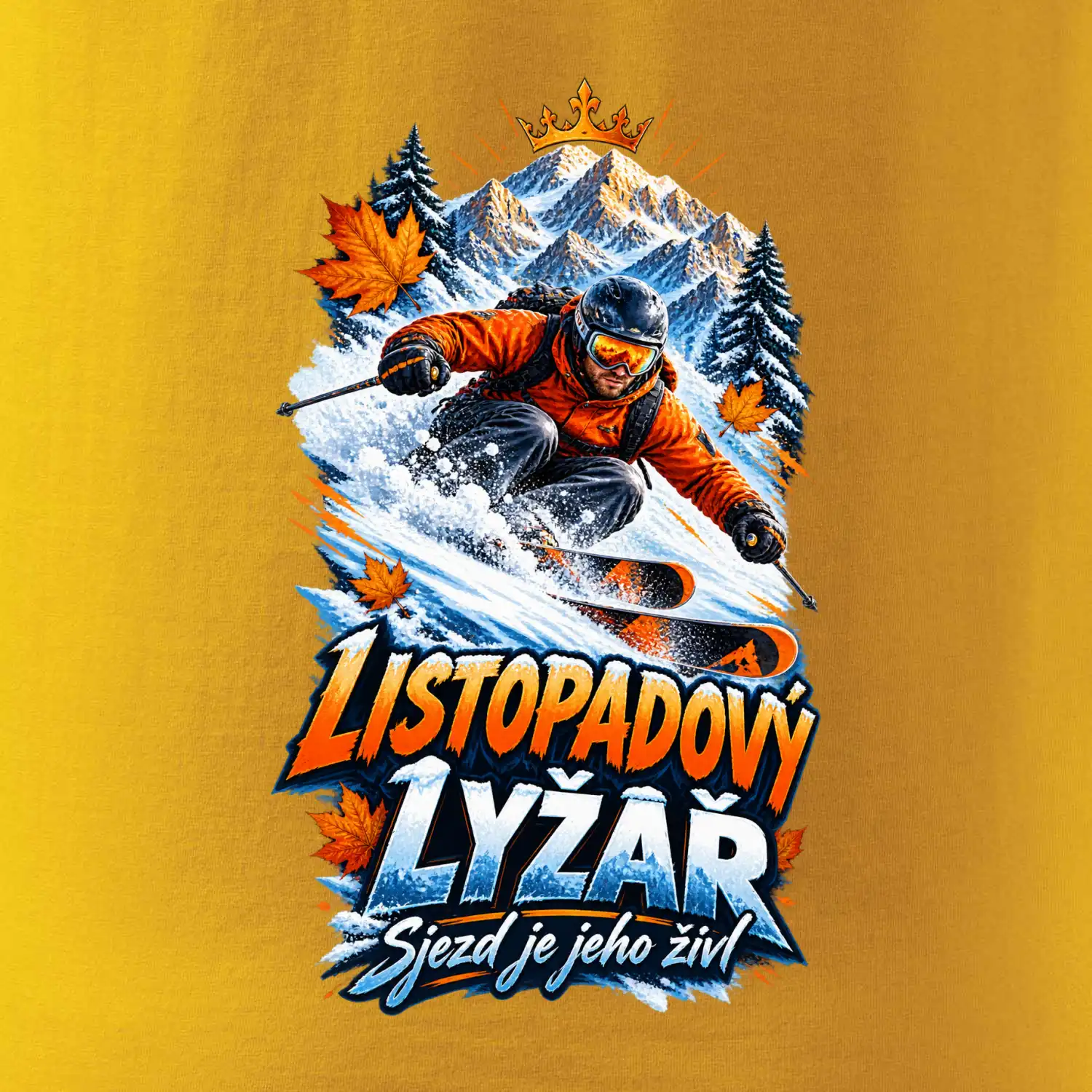 Listopadový lyžař král zasněžených svahů
