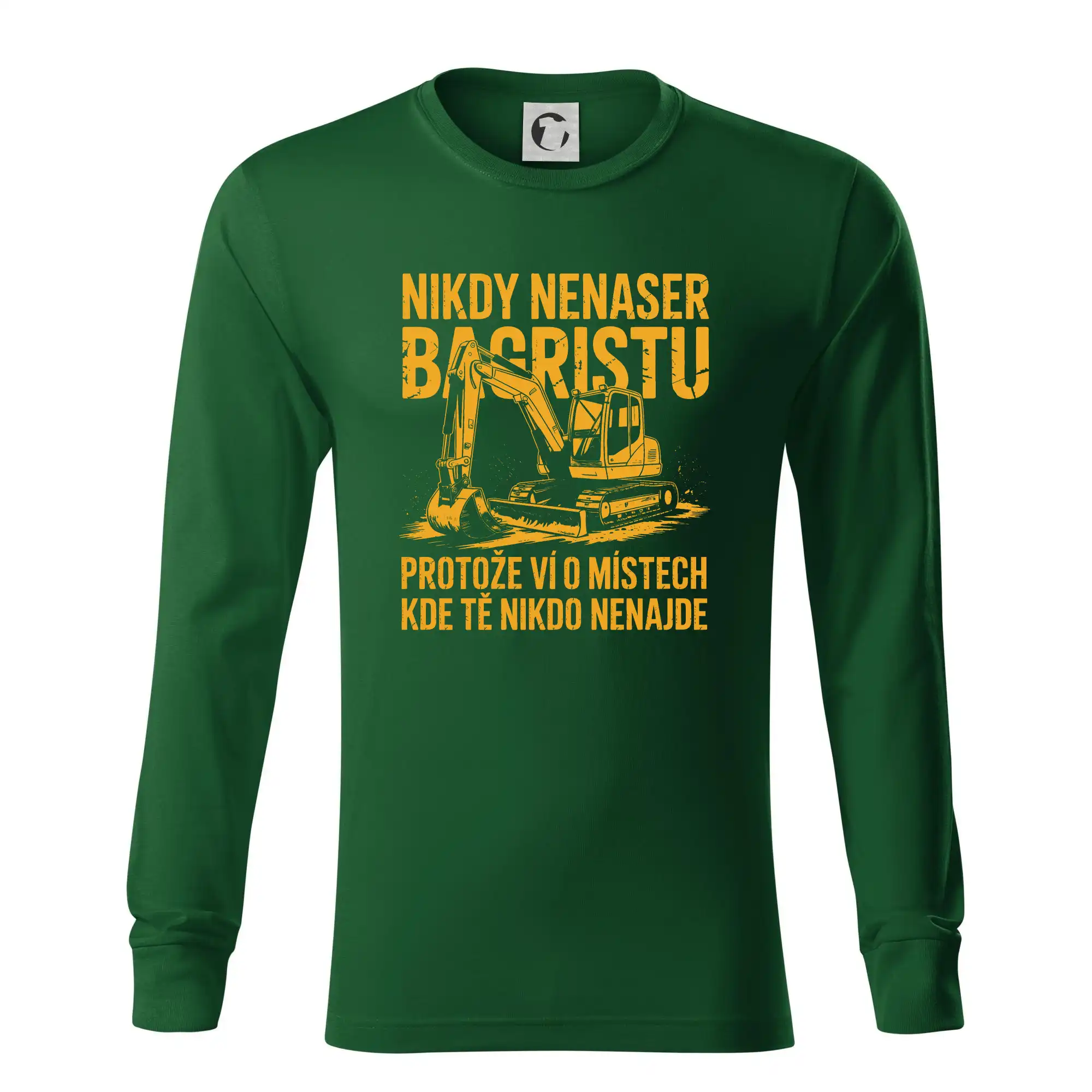 Oranžový bagr Nikdy Nenaser bagristu