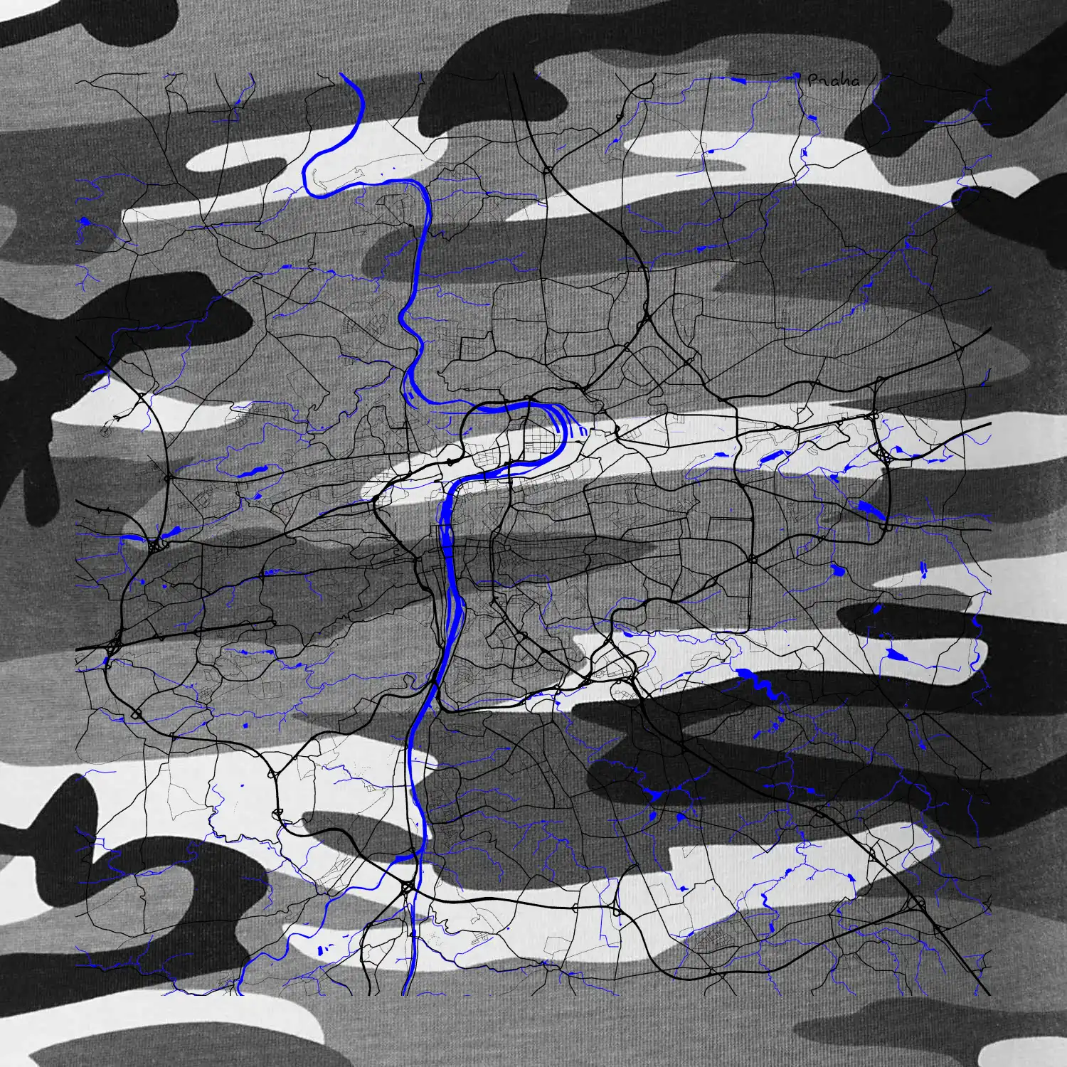 Praha - Mapa s vodními toky