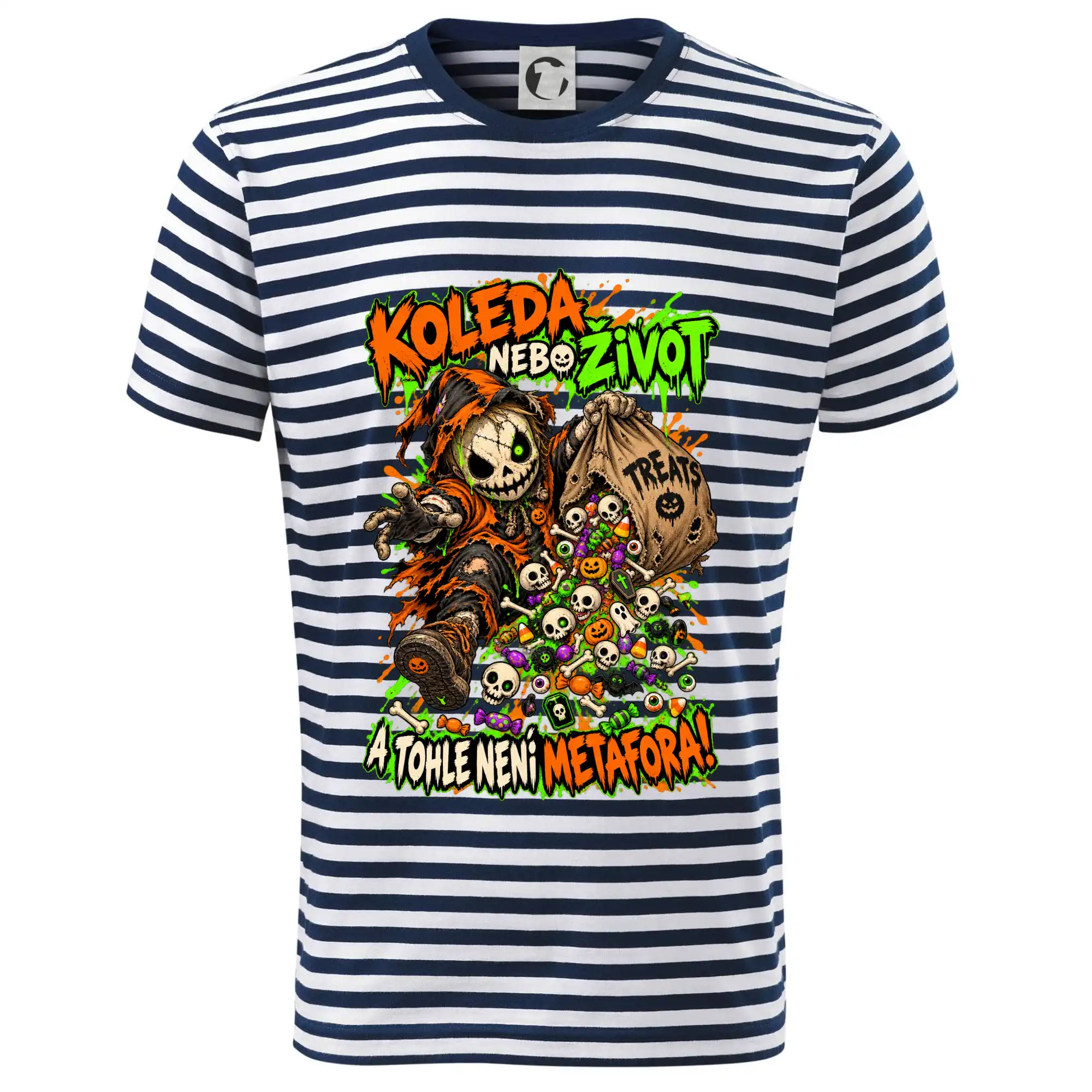 Halloweenský koledník s pytlem strašidelných sladkostí