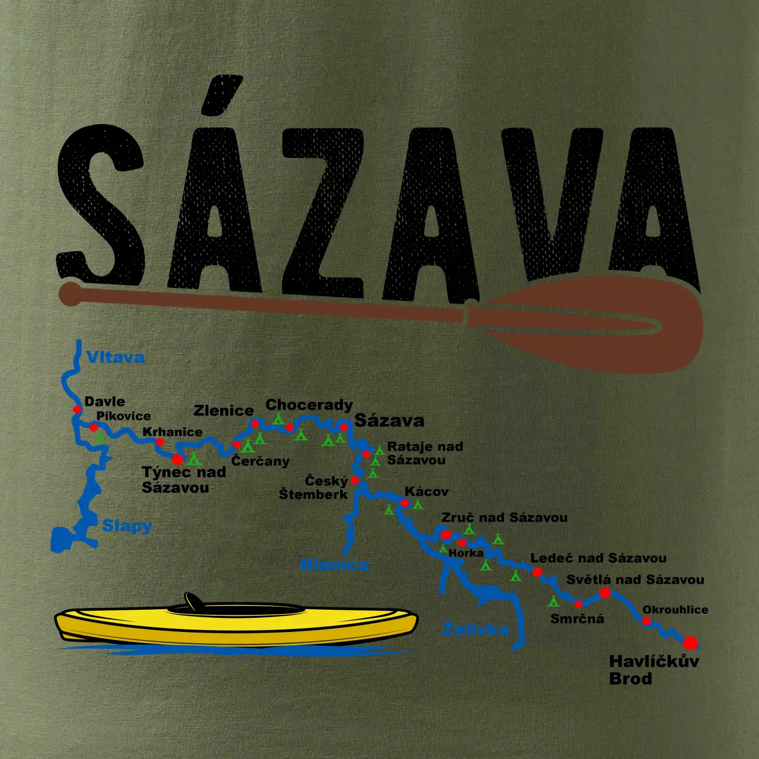Mapa řeky Sázavy