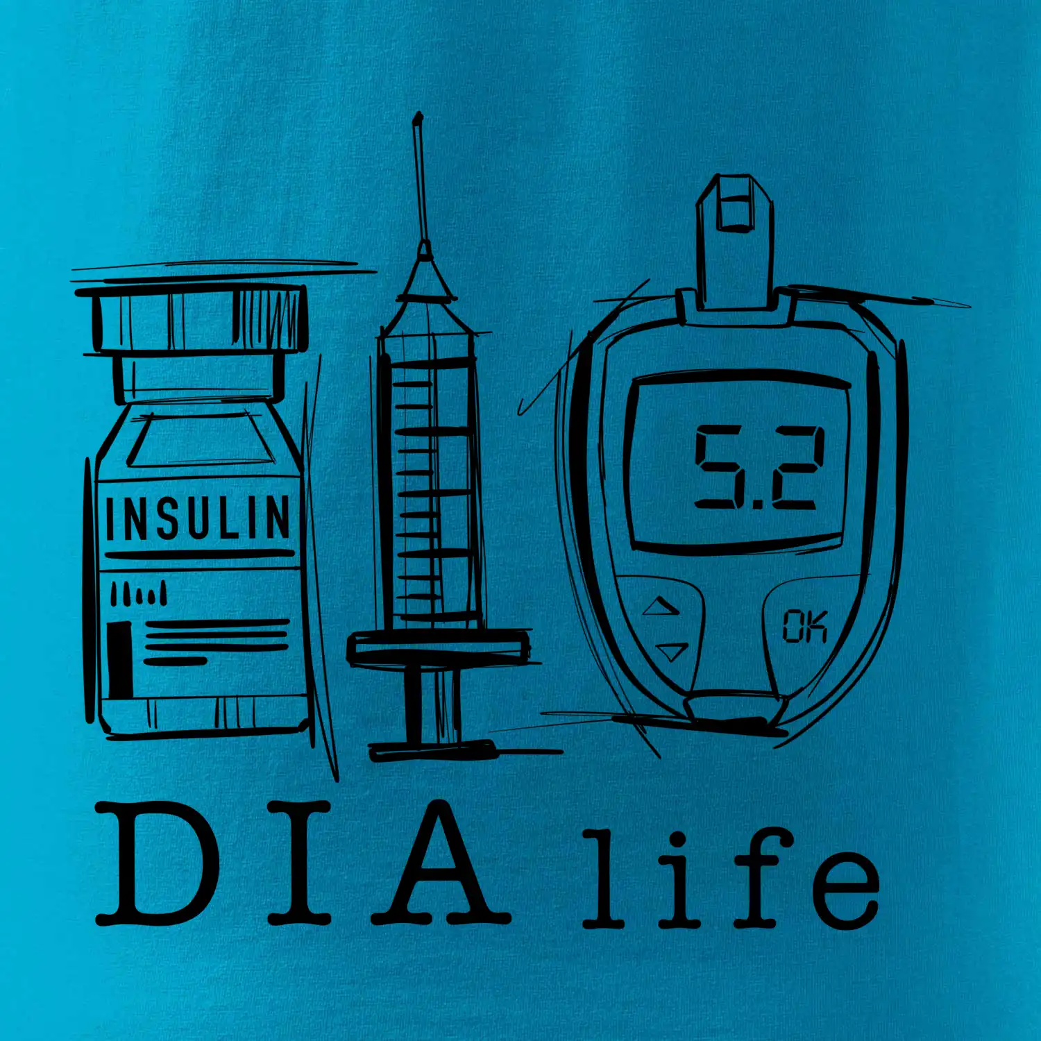 D I A life - kreslený insulin injekce a glukometr