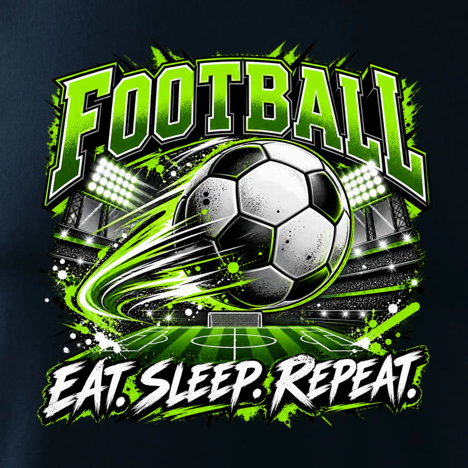 Fotbalový míč a stadion eat sleep repeat