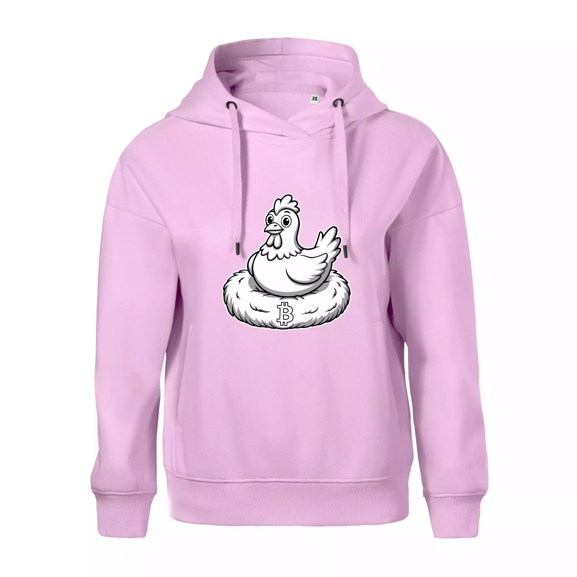 Kuře sedící na bitcoinovém hnízdě