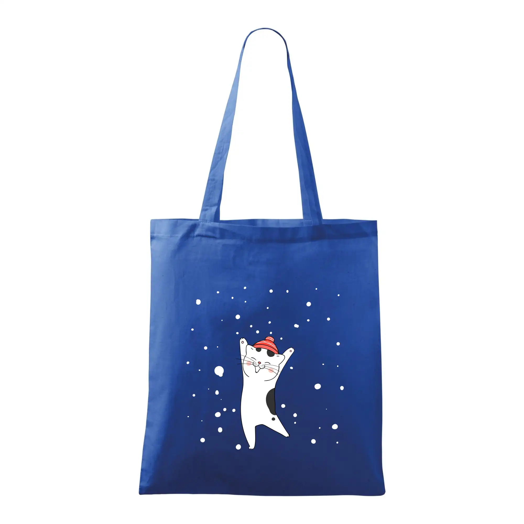 Veselá kočka v zimní čepici