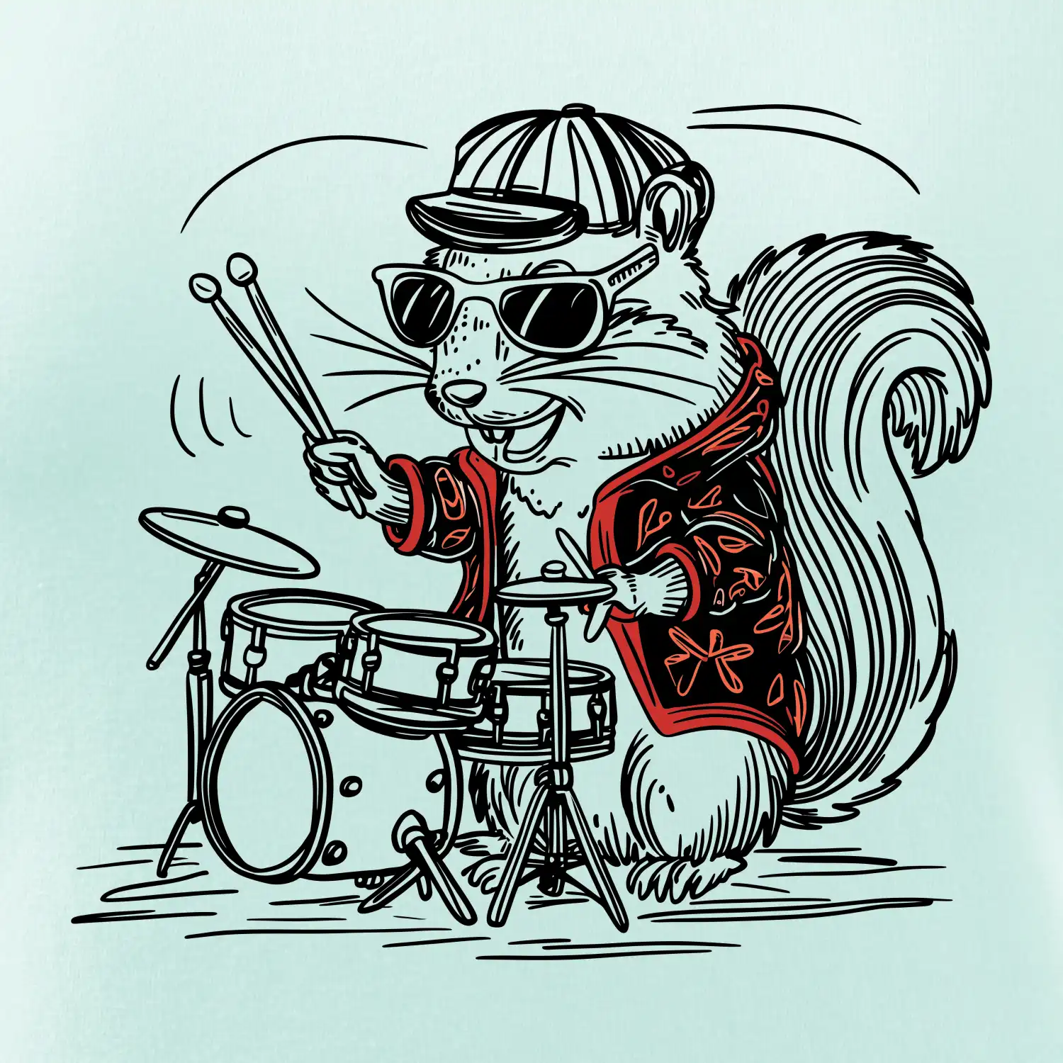 Squirrel playing drums