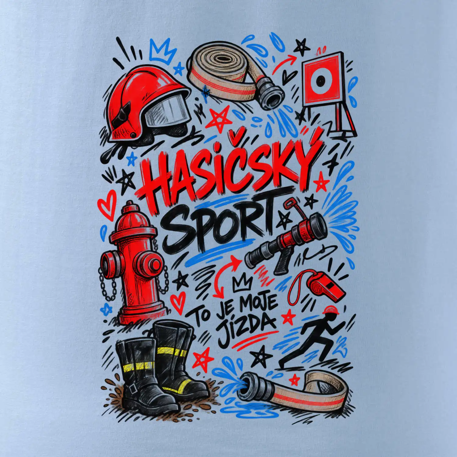 Hasičský sport - kreslené vybavení a terč