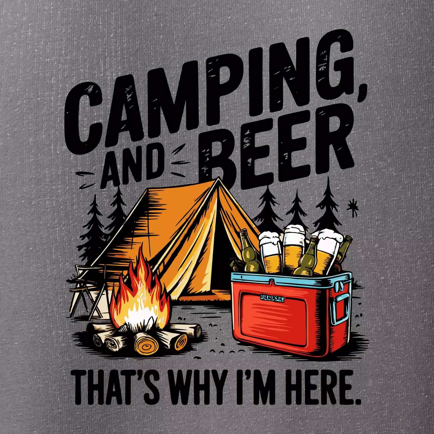Černý nápis nápis Camping and beer
