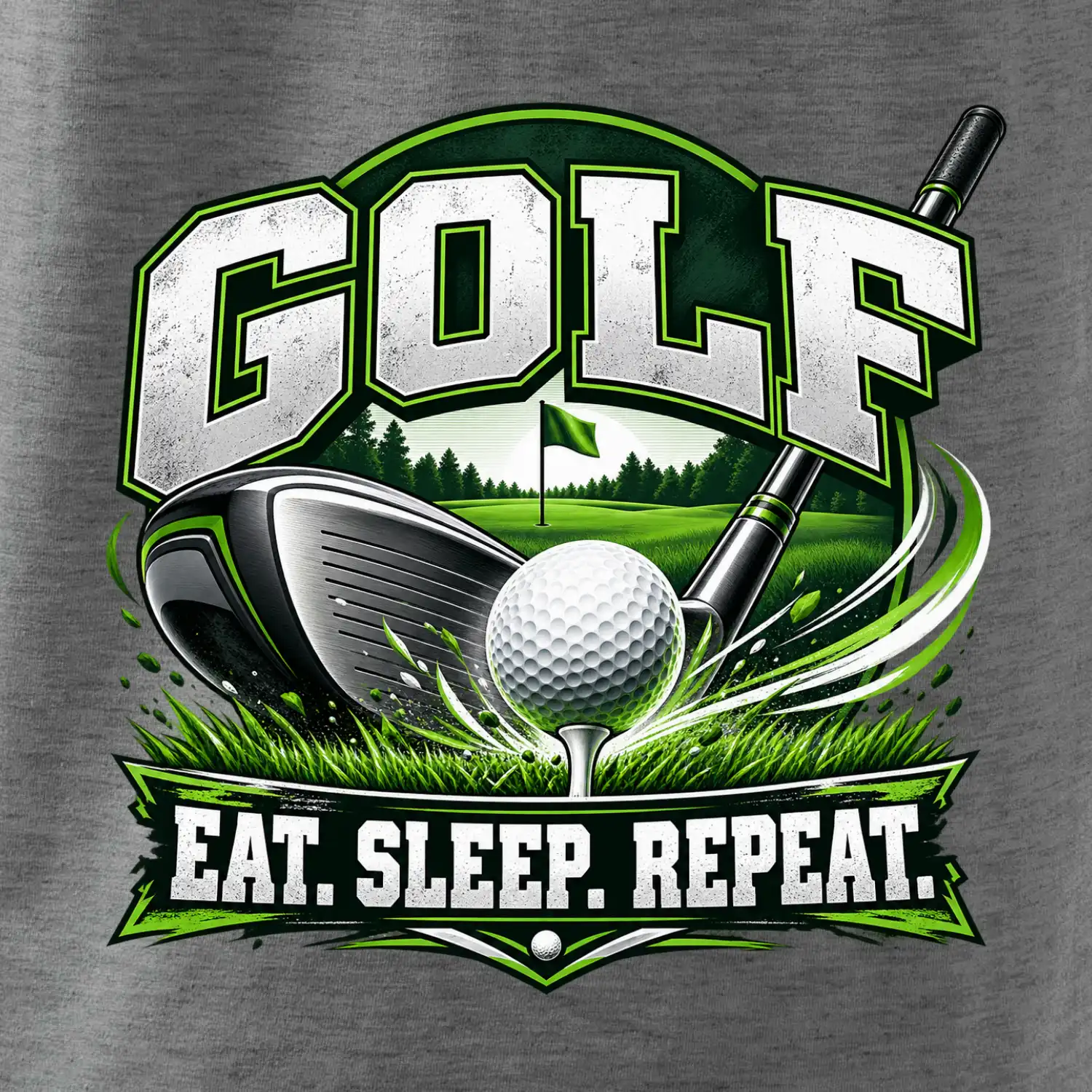 Golfová hůl s míčkem eat sleep repeat