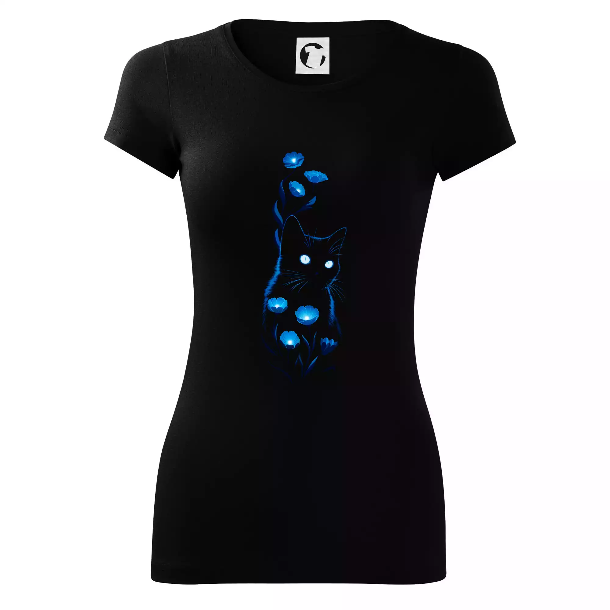 Modře neonová kočka a květy