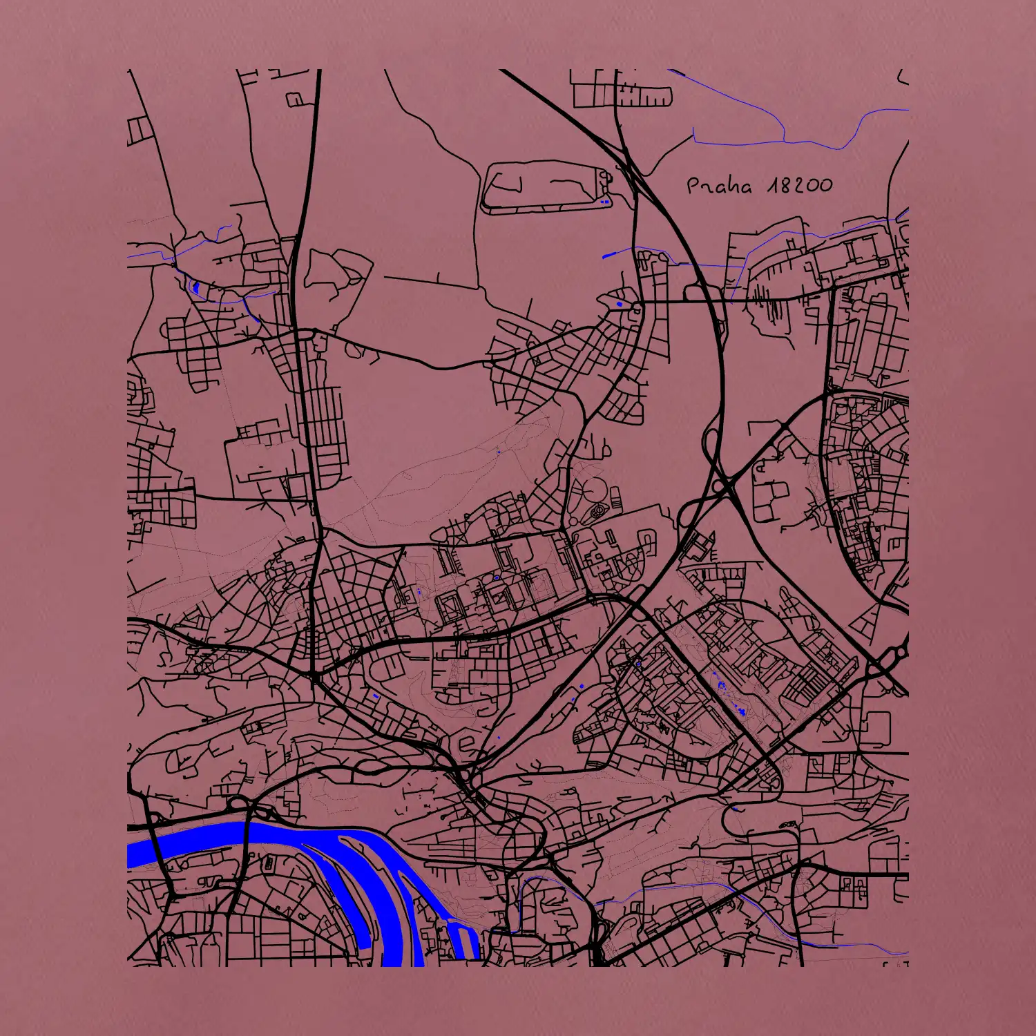 Praha 18200 - Mapa s vodními toky