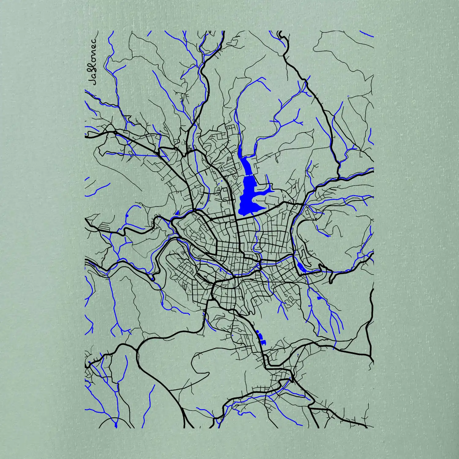 Jablonec nad Nisou - Mapa s vodními toky