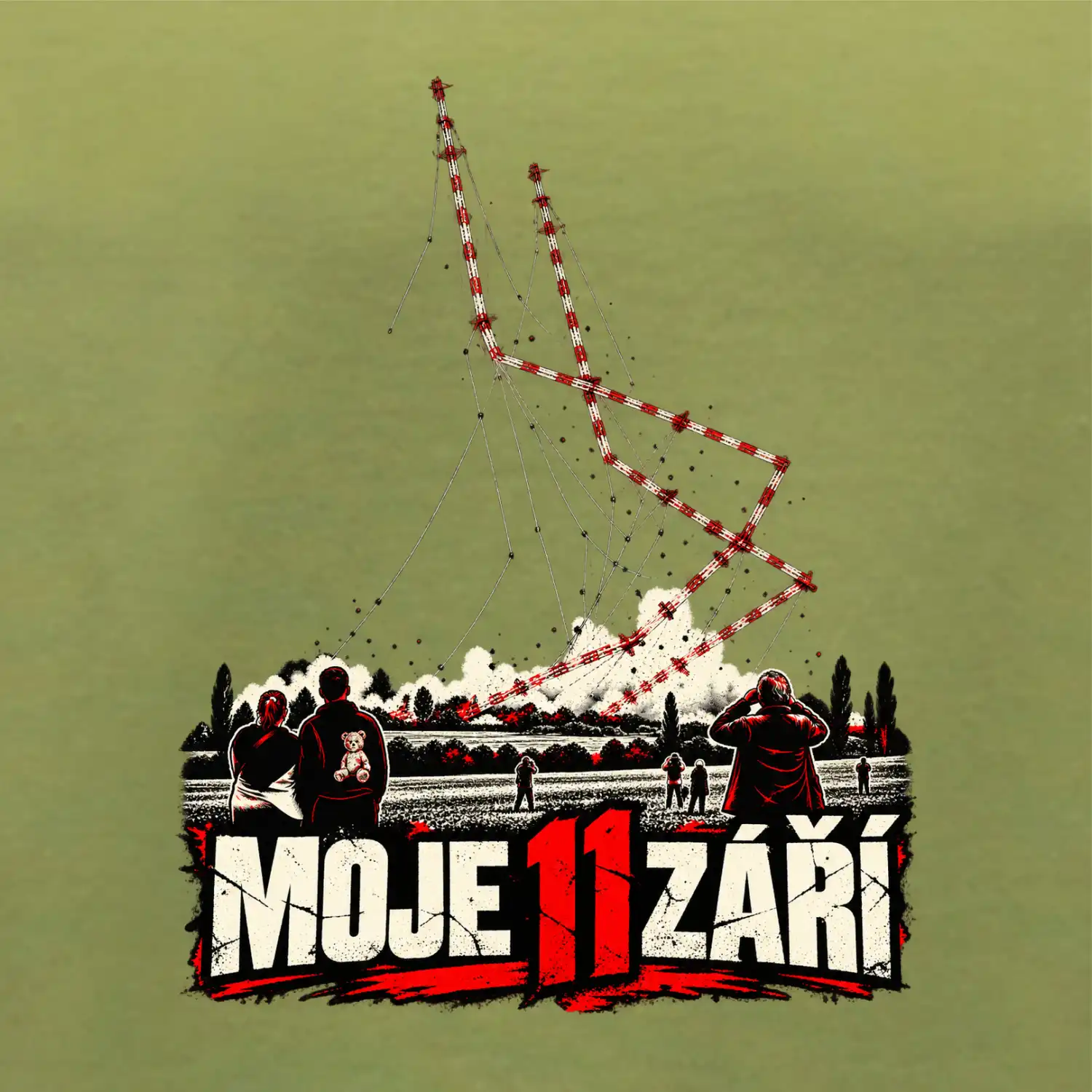 Liblice B demolice dvou stožárů moje 11 září dramatický potisk