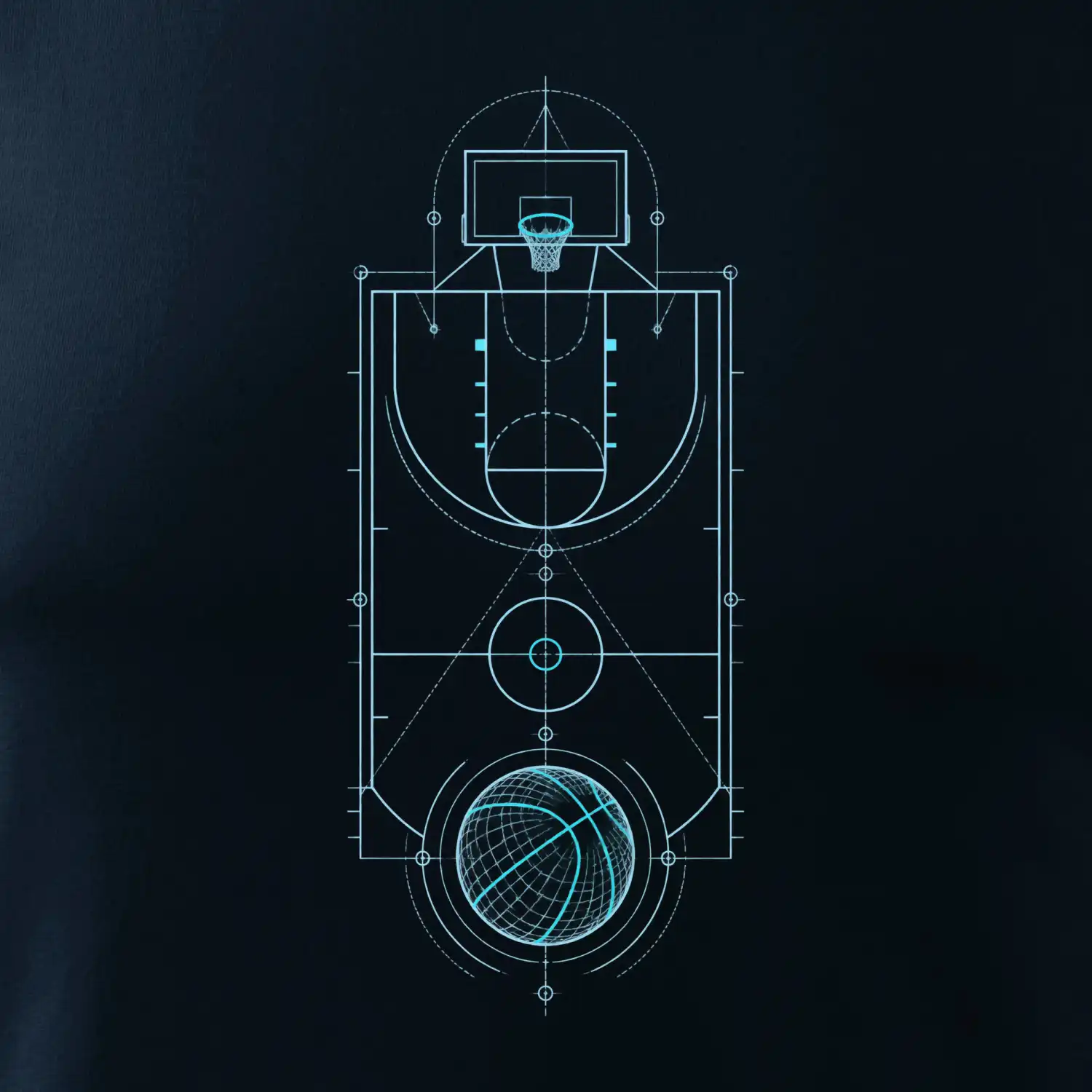 Technický nákres basketbalového hřiště