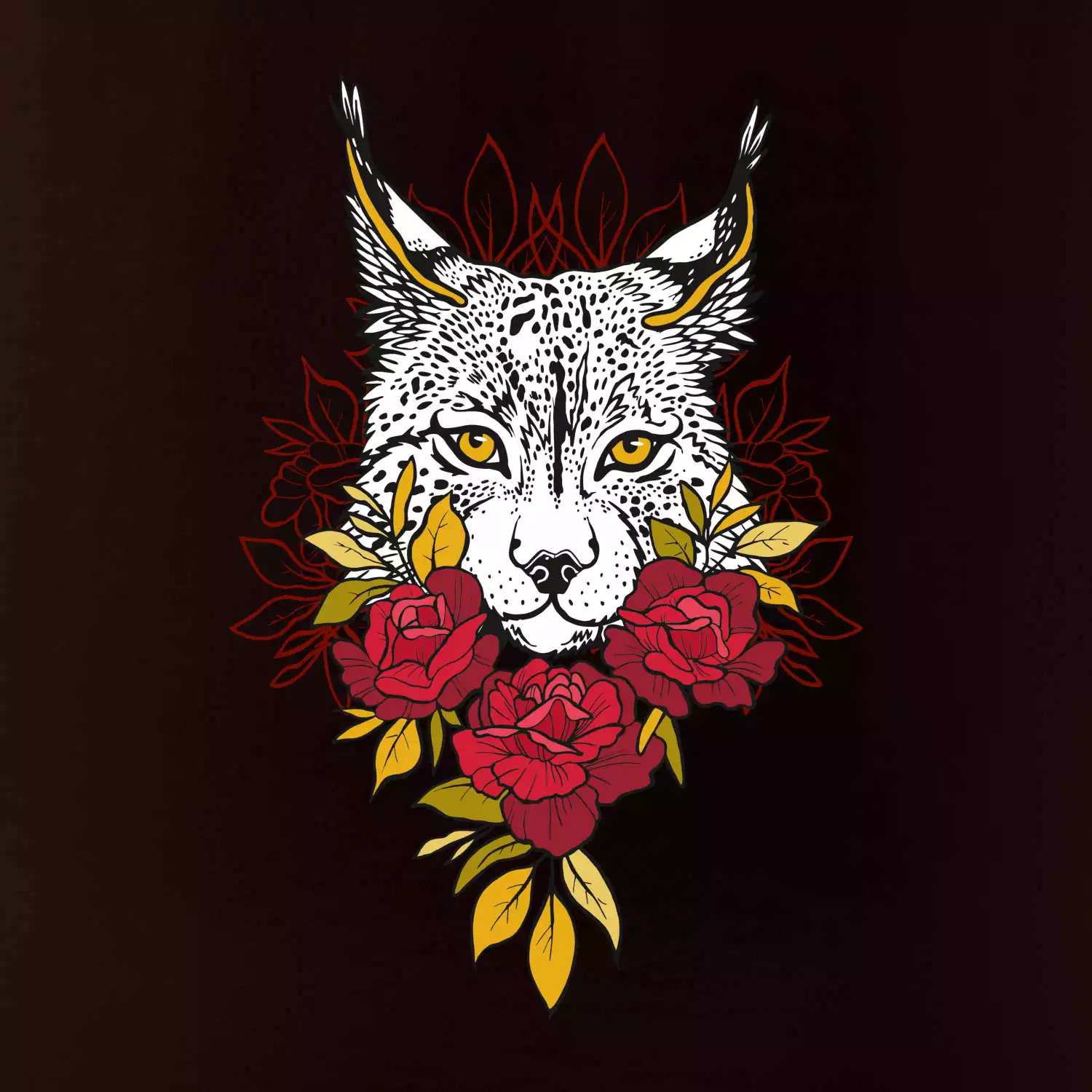 Rys s červenými růžemi  (Pecka design)