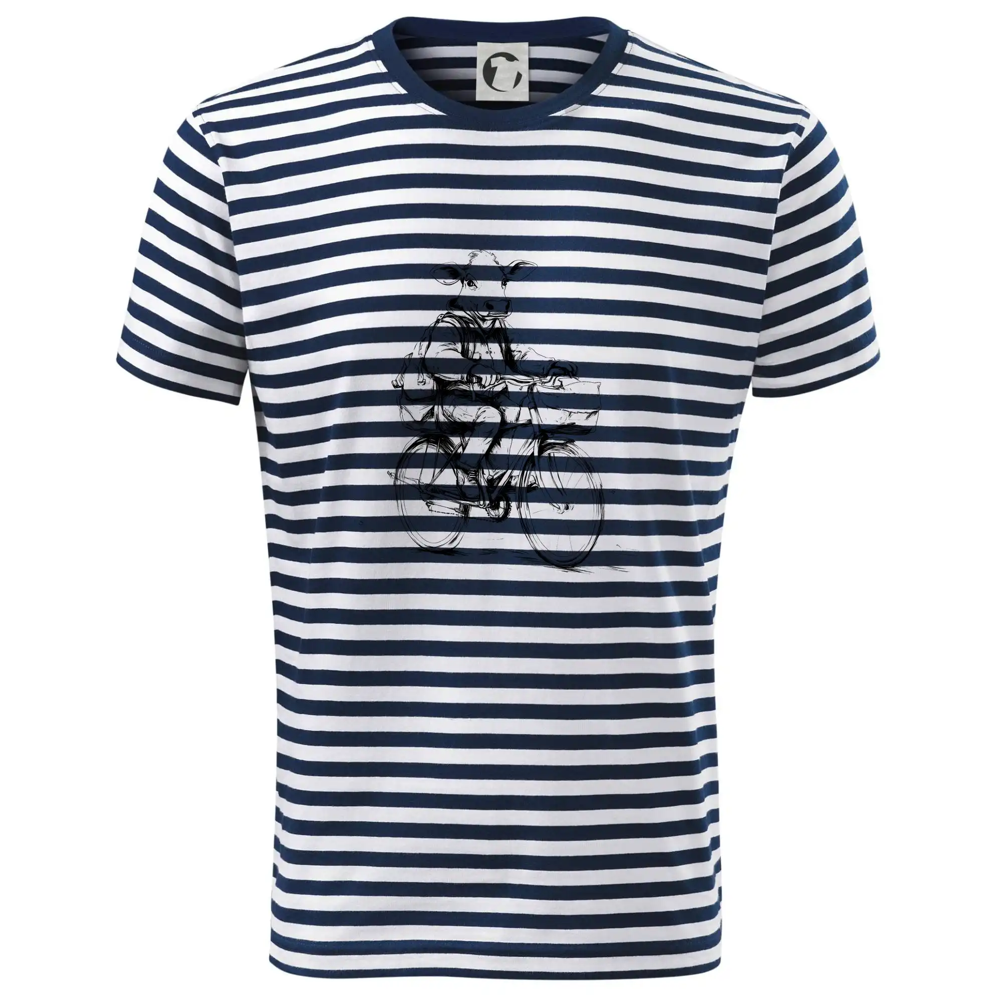 Kráva v obleku na kole