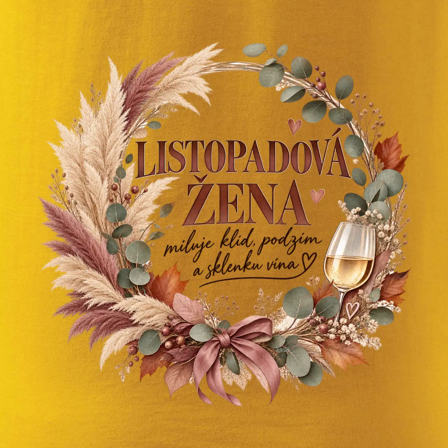 Listopadová žena s bílým vínem v boho věnci
