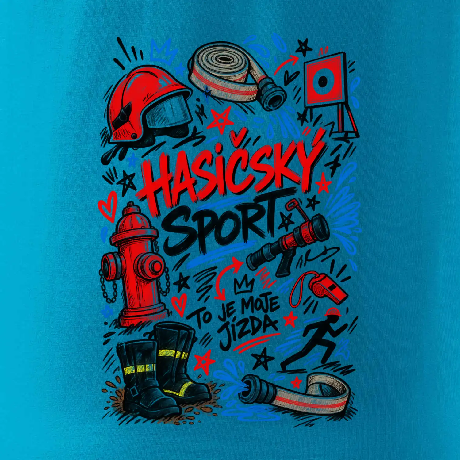 Hasičský sport - kreslené vybavení a terč