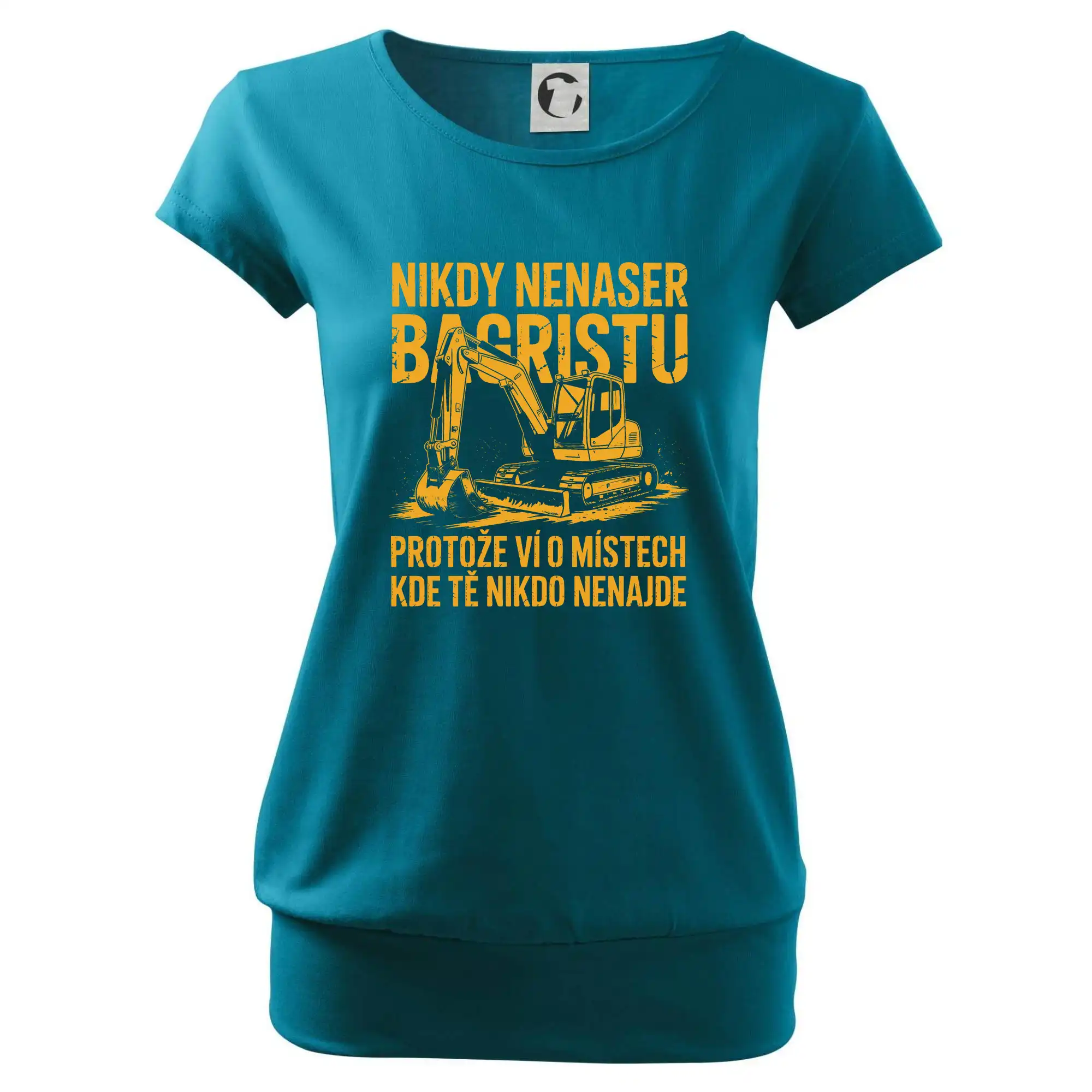 Oranžový bagr Nikdy Nenaser bagristu