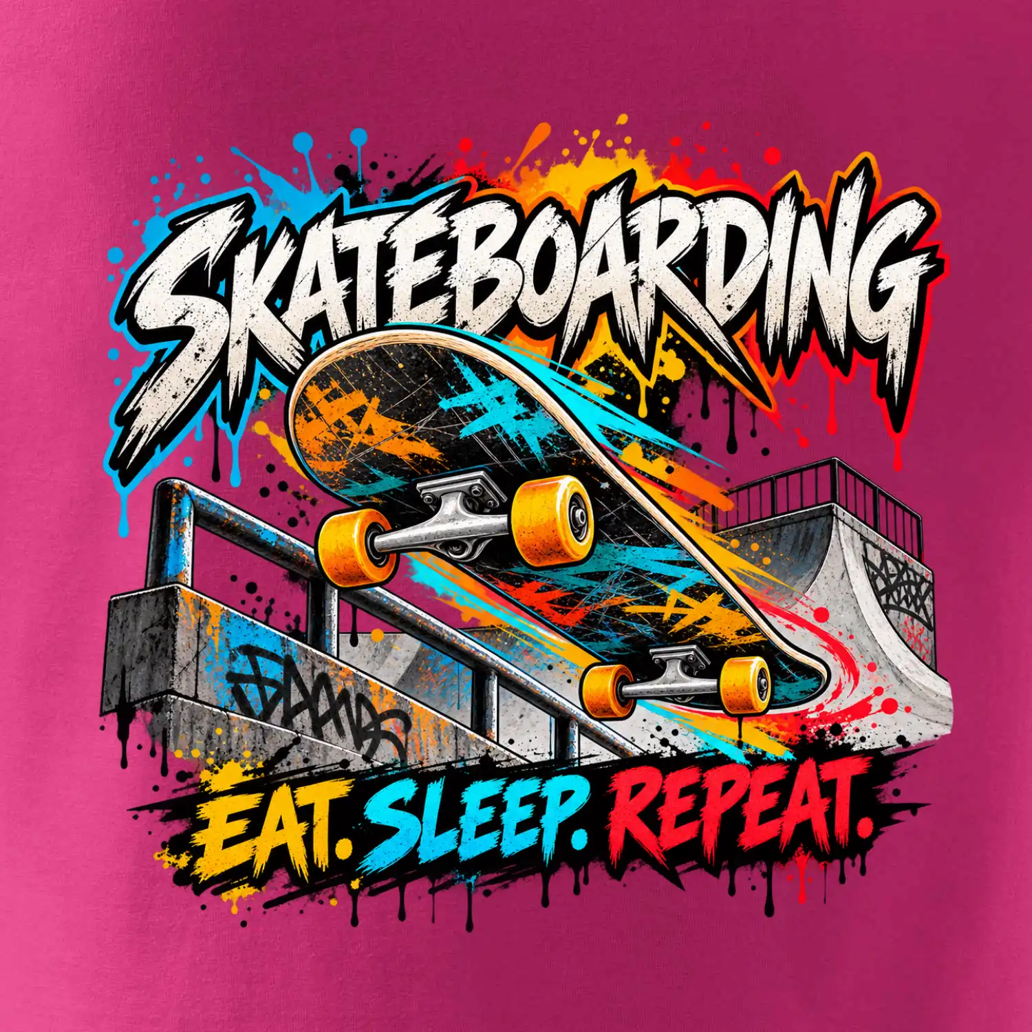 Skateboard ve street stylu eat sleep repeat
