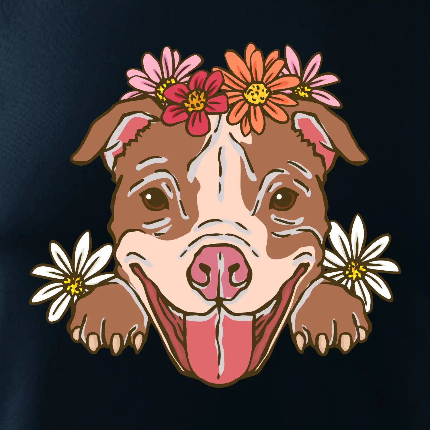 Americký stafordširský teriér hlava s květinami