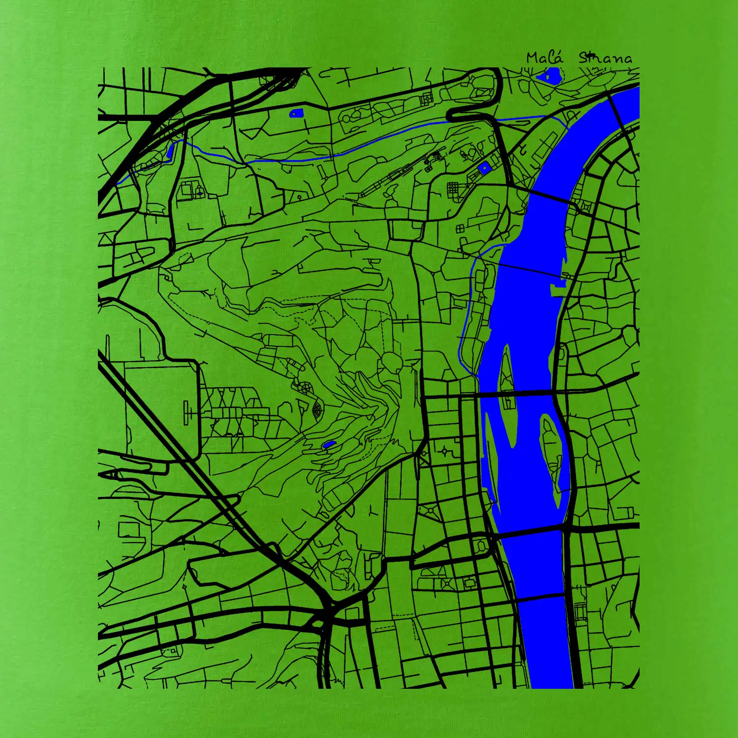 Praha Malá Strana - Mapa s vodními toky
