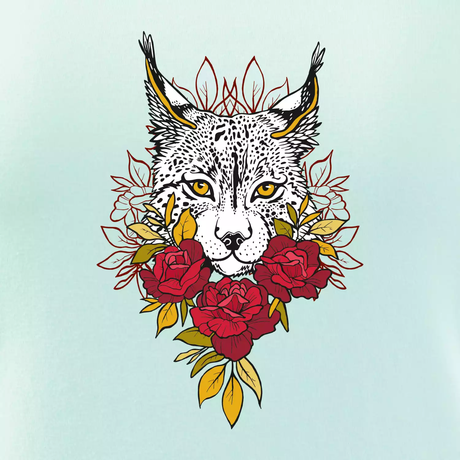 Rys s červenými růžemi  (Pecka design)