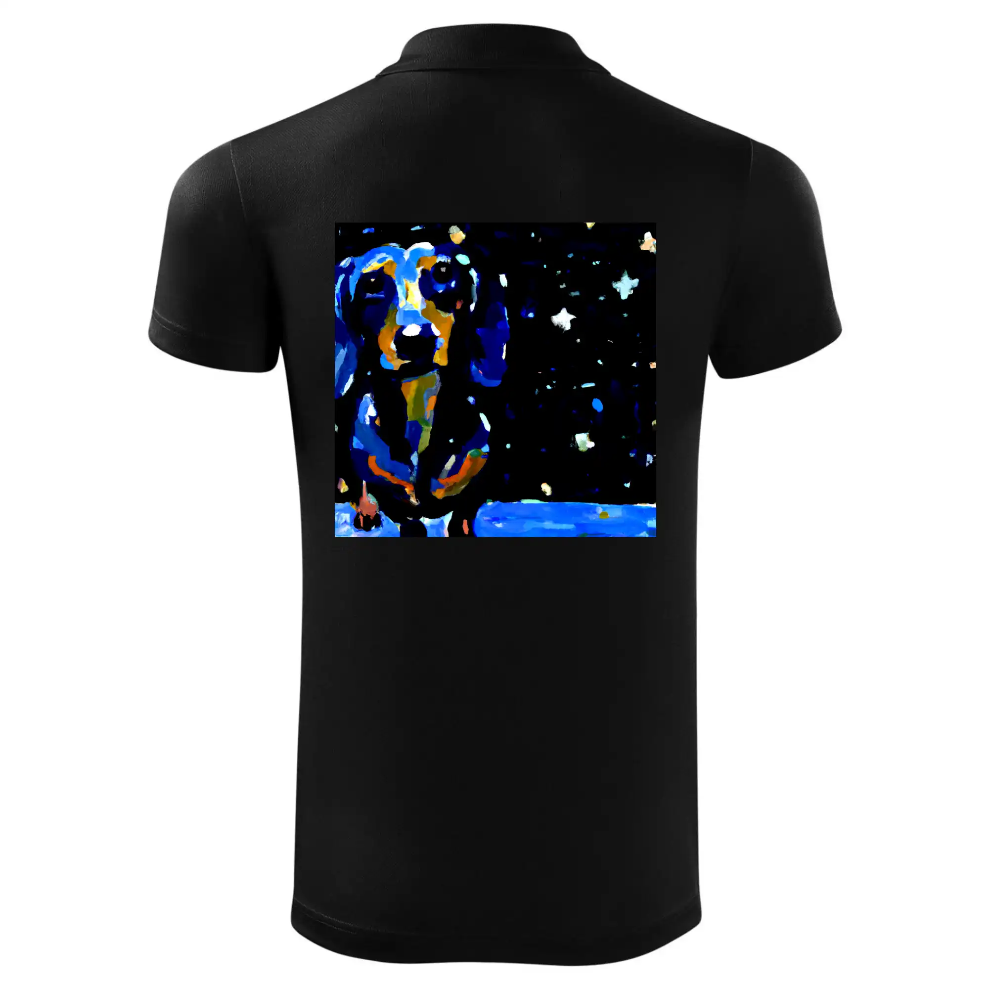 Jezevčík a noční obloha - olejová malba