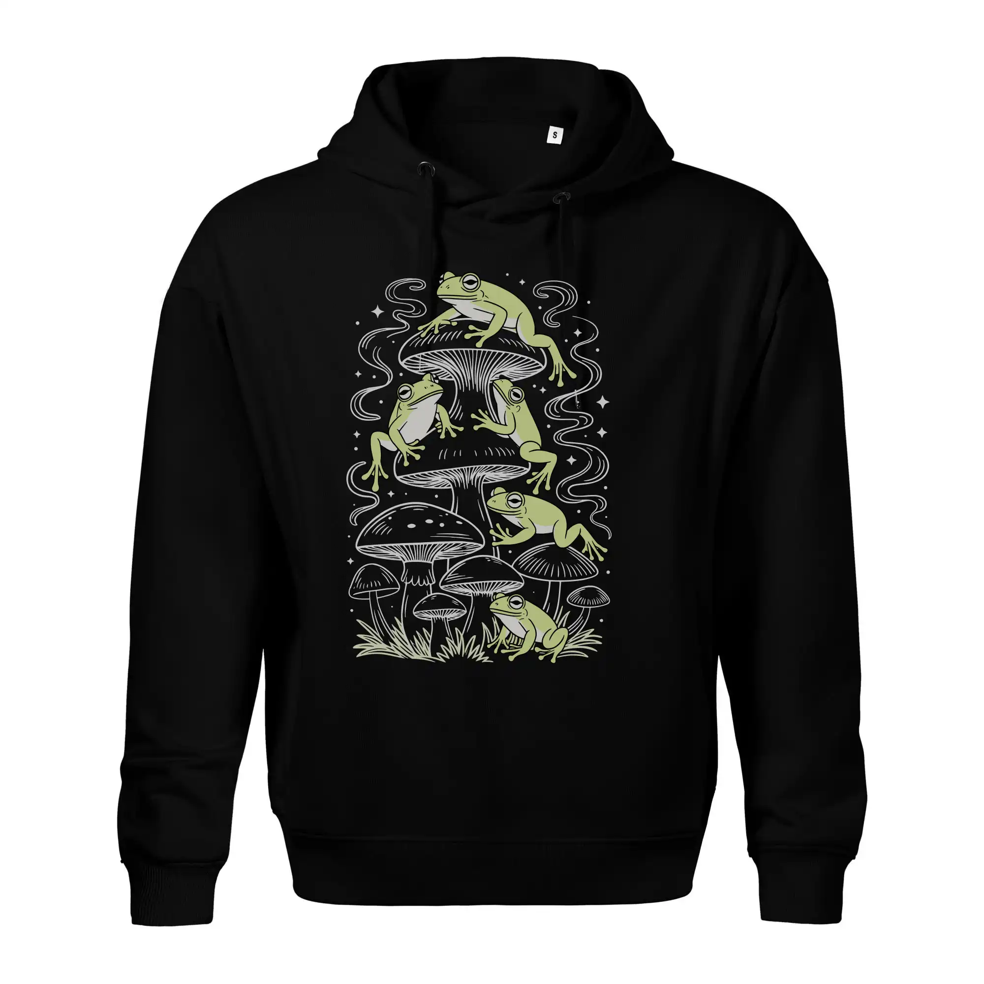 Goblincore frogs and various mushrooms
