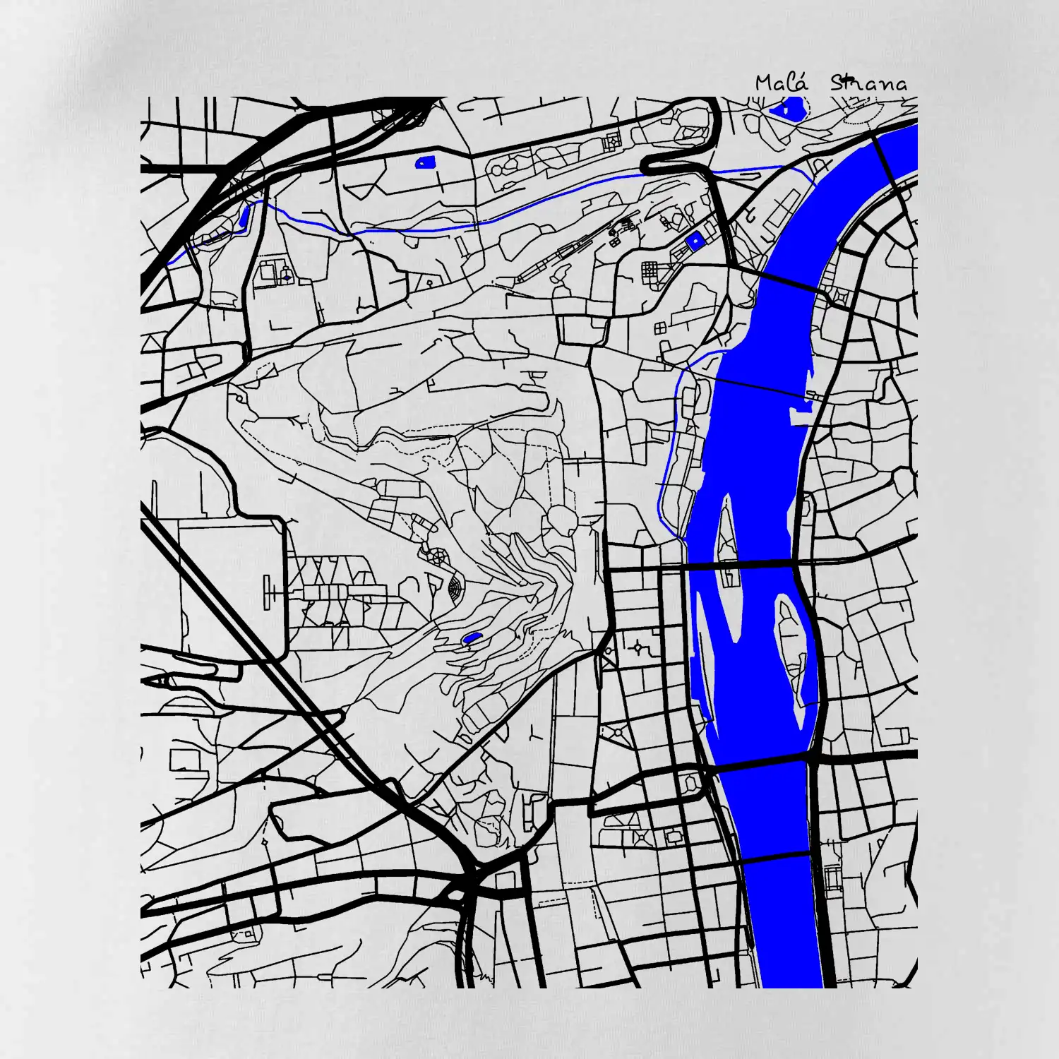 Praha Malá Strana - Mapa s vodními toky